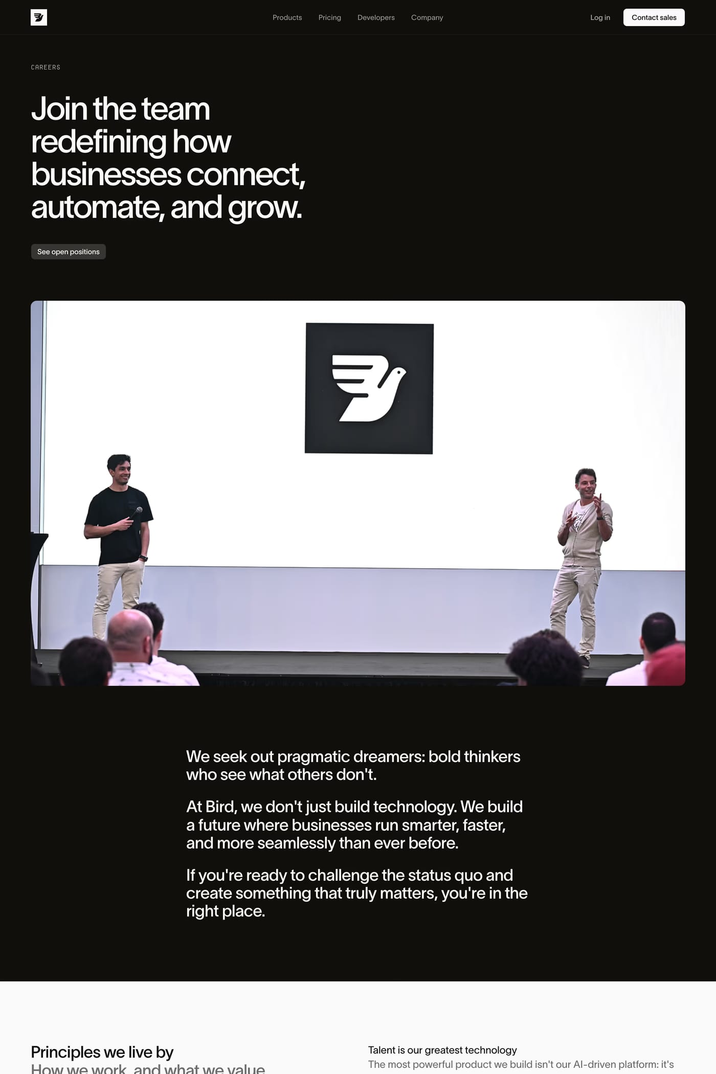 Bird — screenshot of the careers page