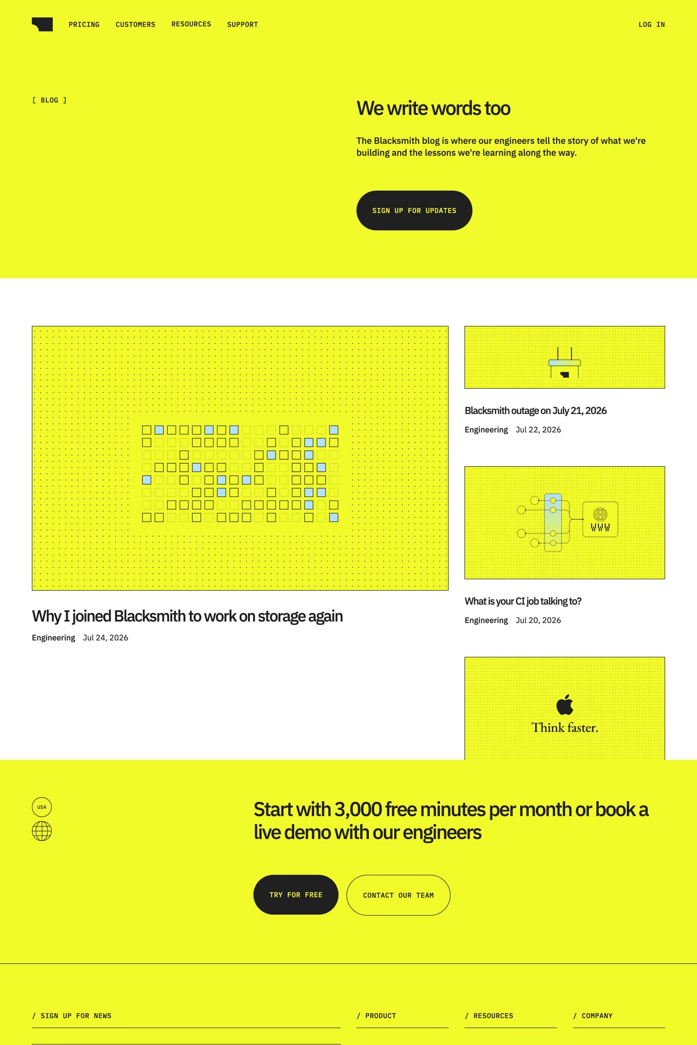 Blacksmith — screenshot of the blog page