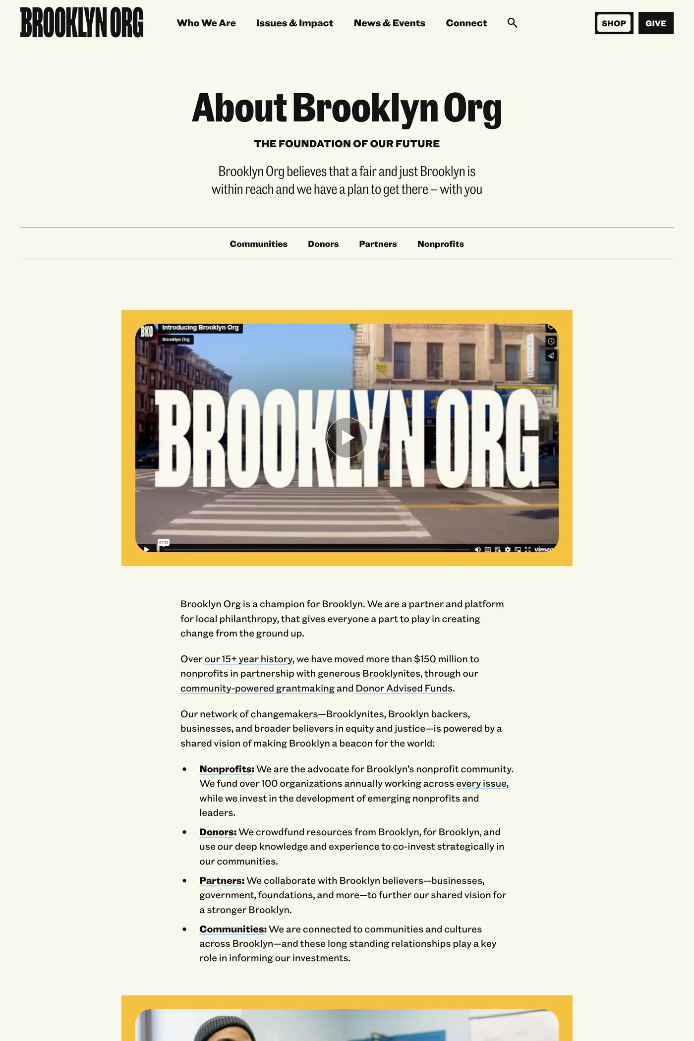 Brooklyn Org — screenshot of the about page