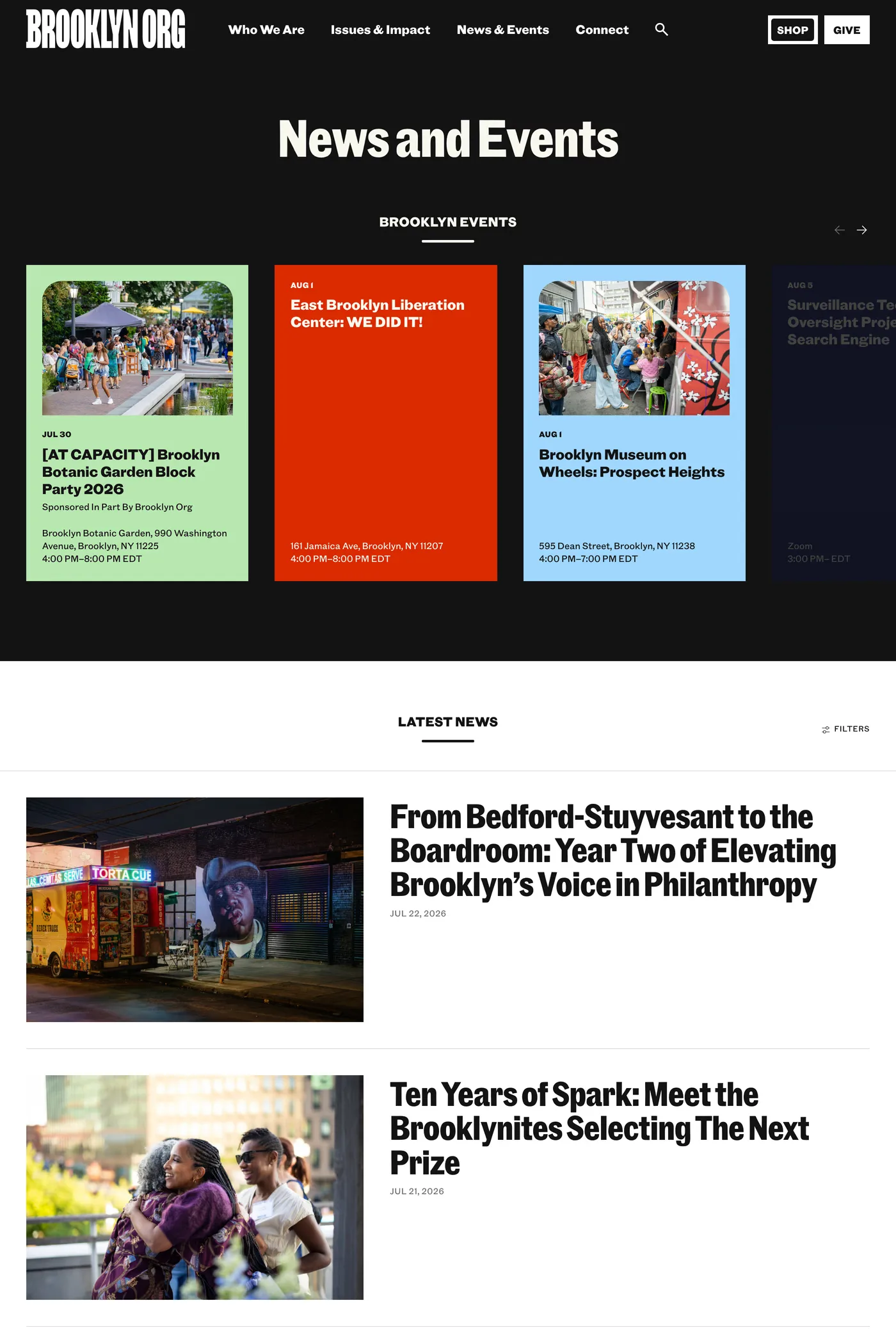 Brooklyn Org — screenshot of the blog page