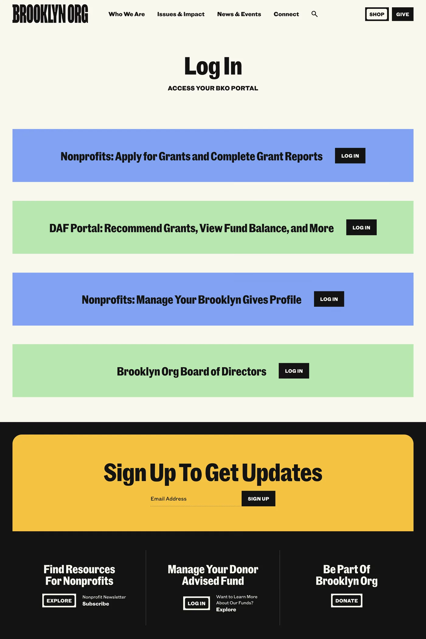 Brooklyn Org — screenshot of the login page