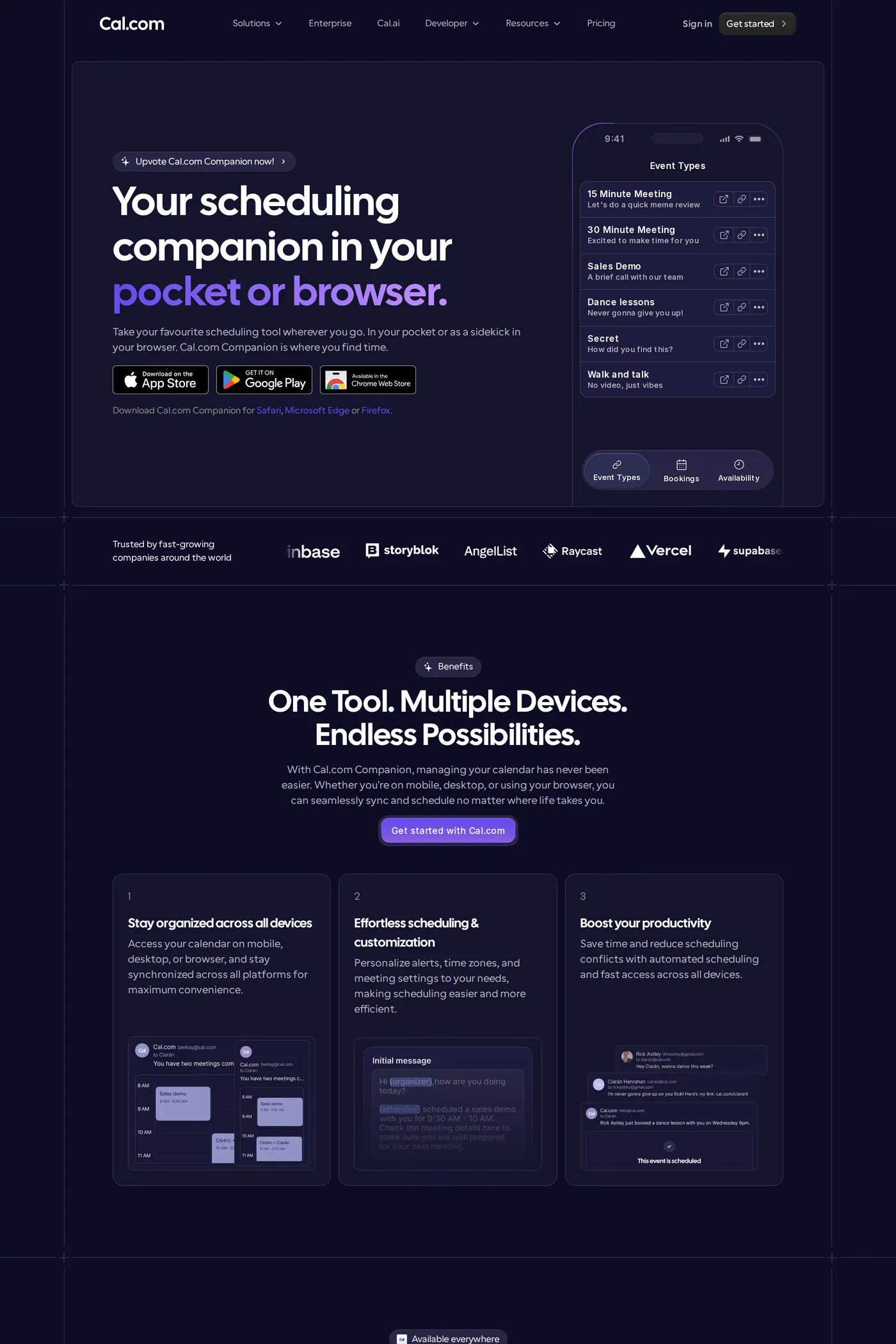 Cal.com — screenshot of the features page