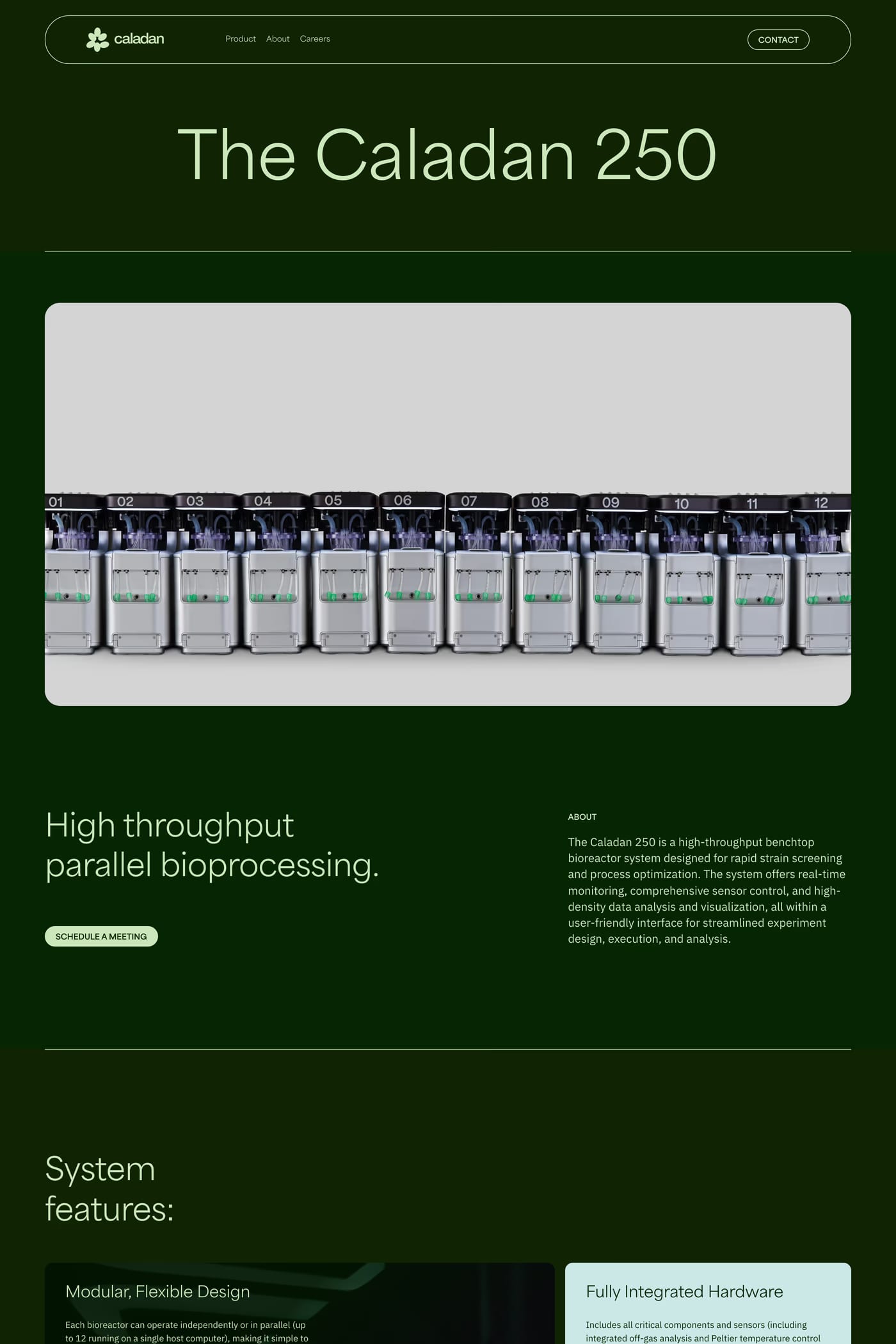 Caladan — screenshot of the features page