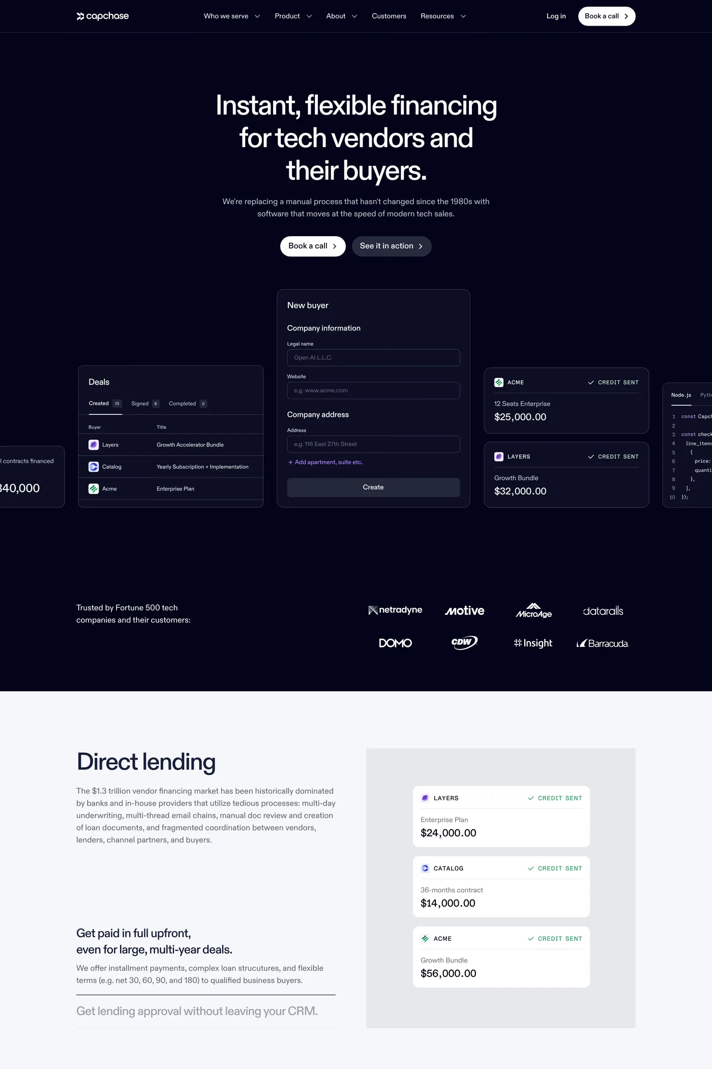 Capchase — screenshot of the features page