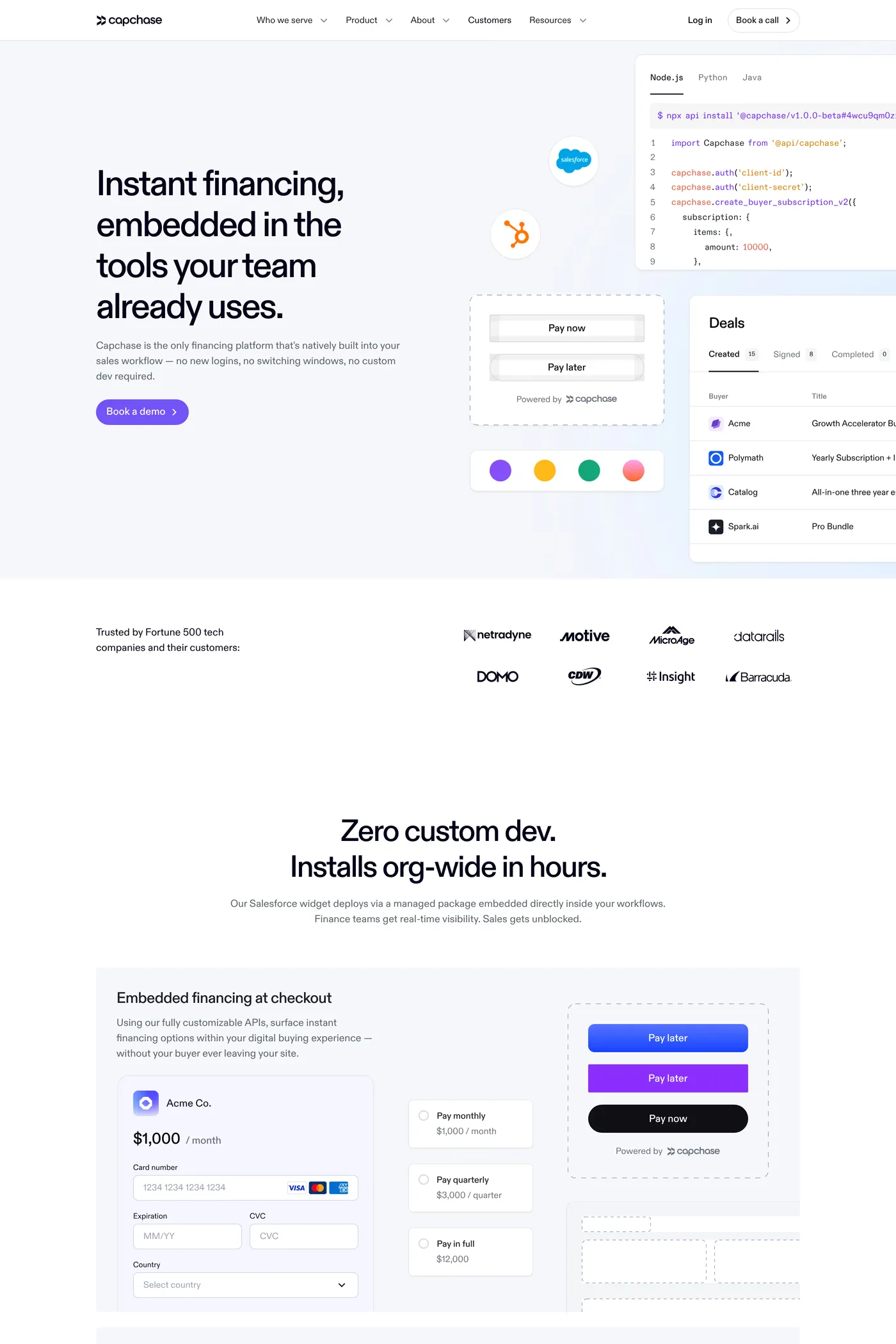 Capchase — screenshot of the integrations page