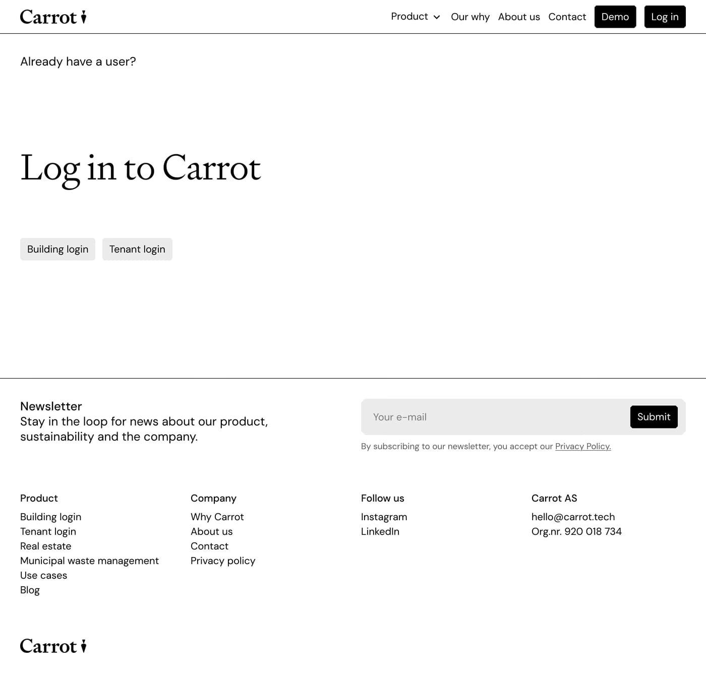 Carrot — screenshot of the login page