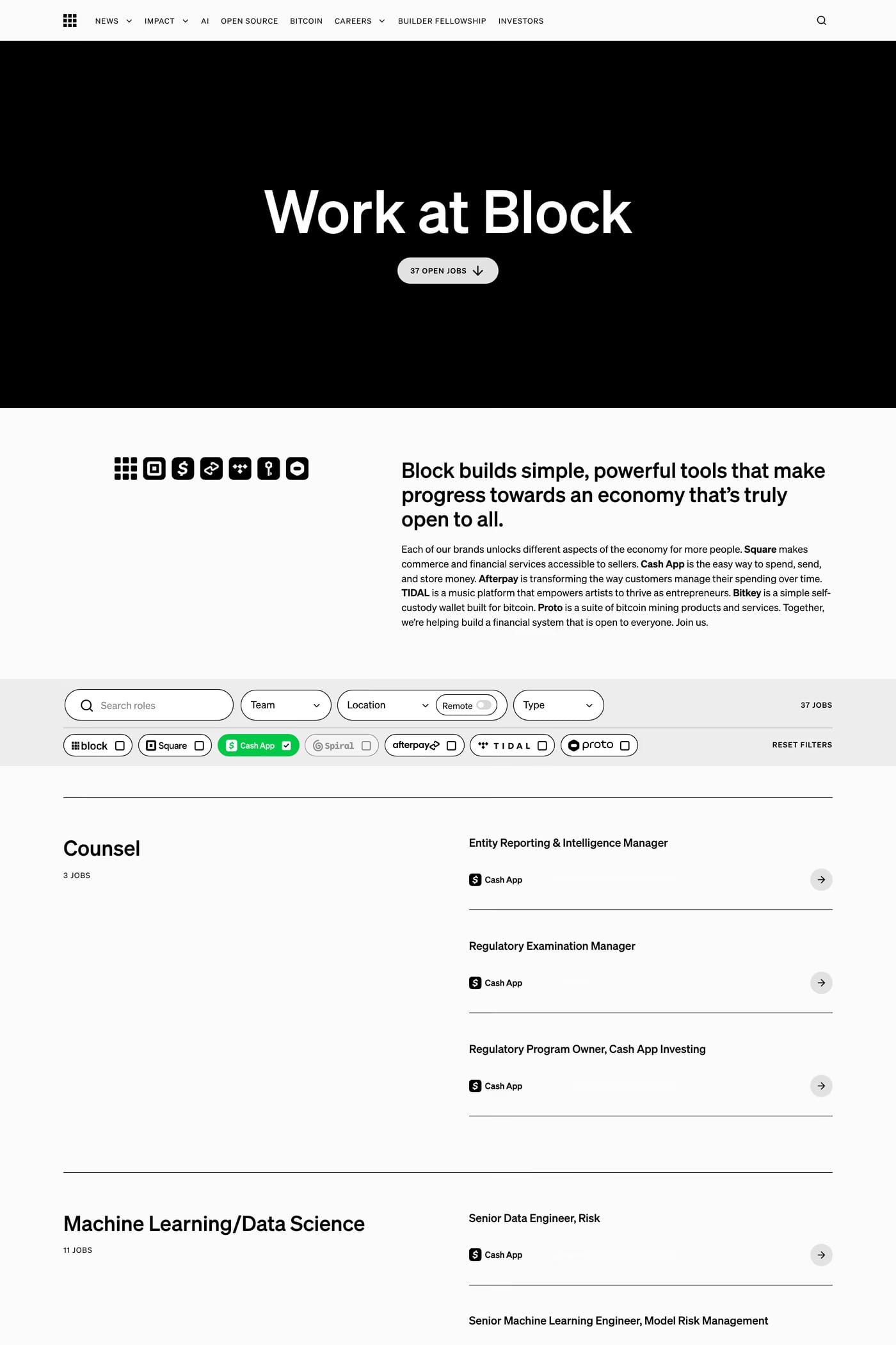 Cash App careers page