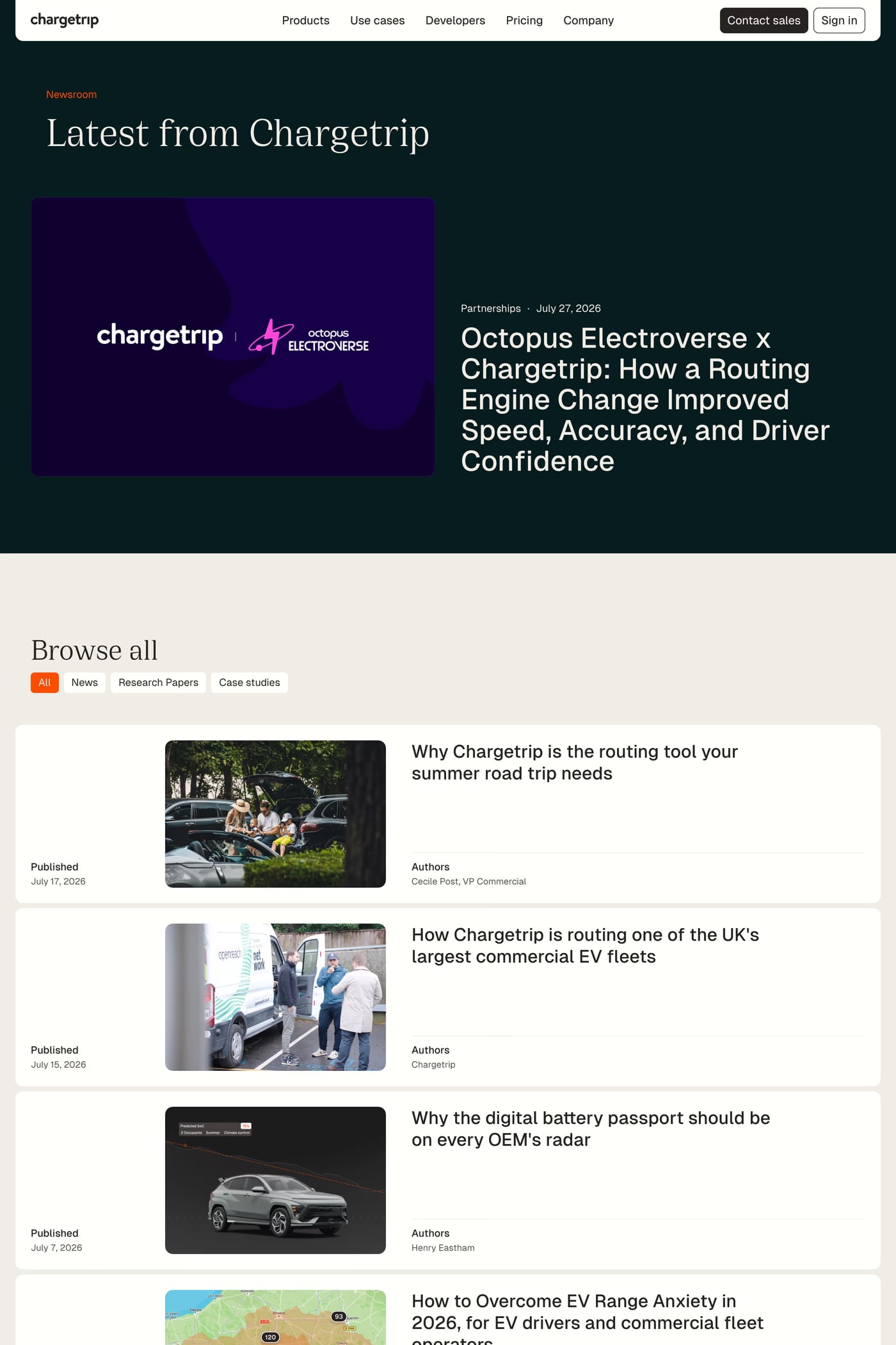 Chargetrip — screenshot of the blog page