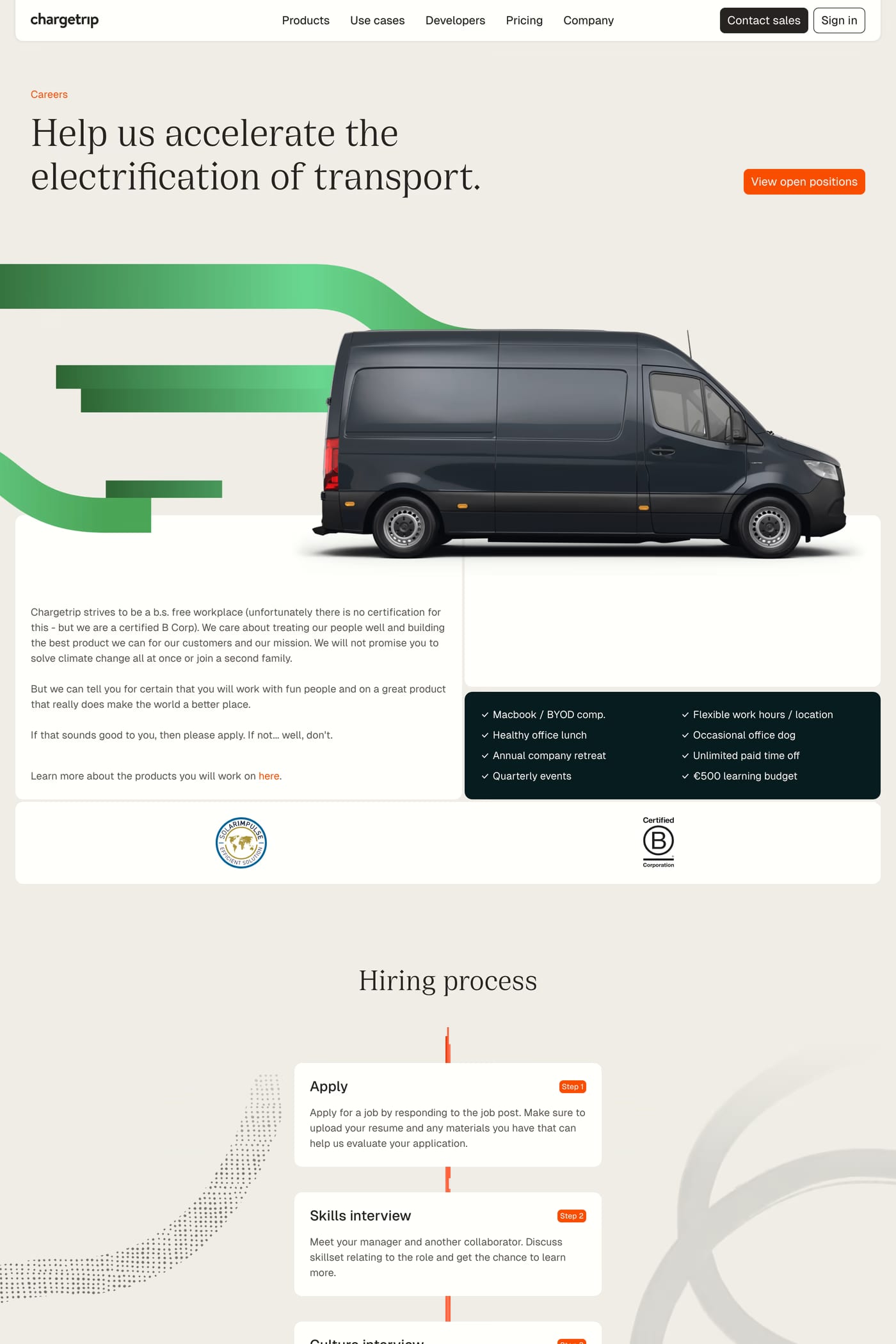 Chargetrip — screenshot of the careers page