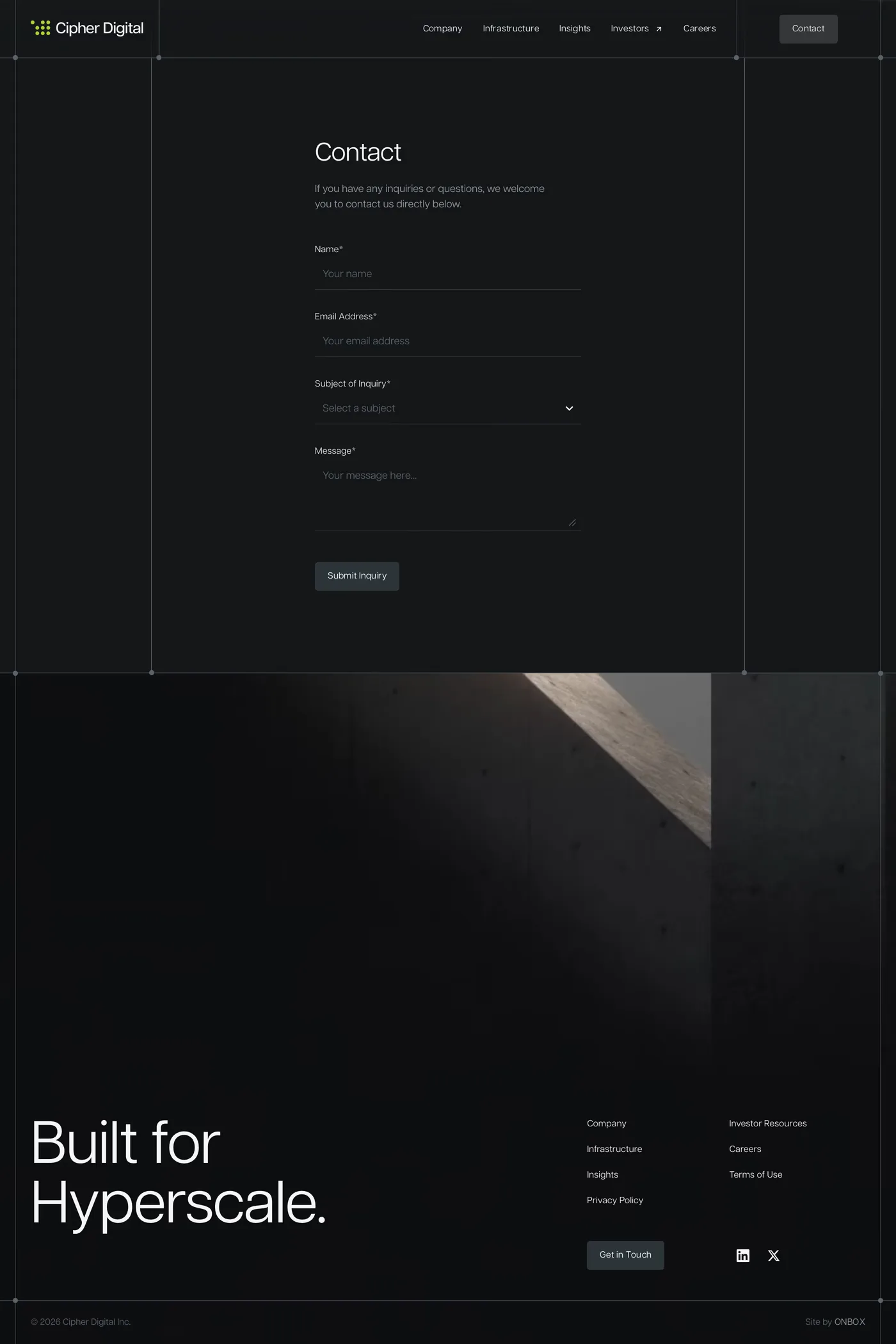 Cipher — screenshot of the contact page
