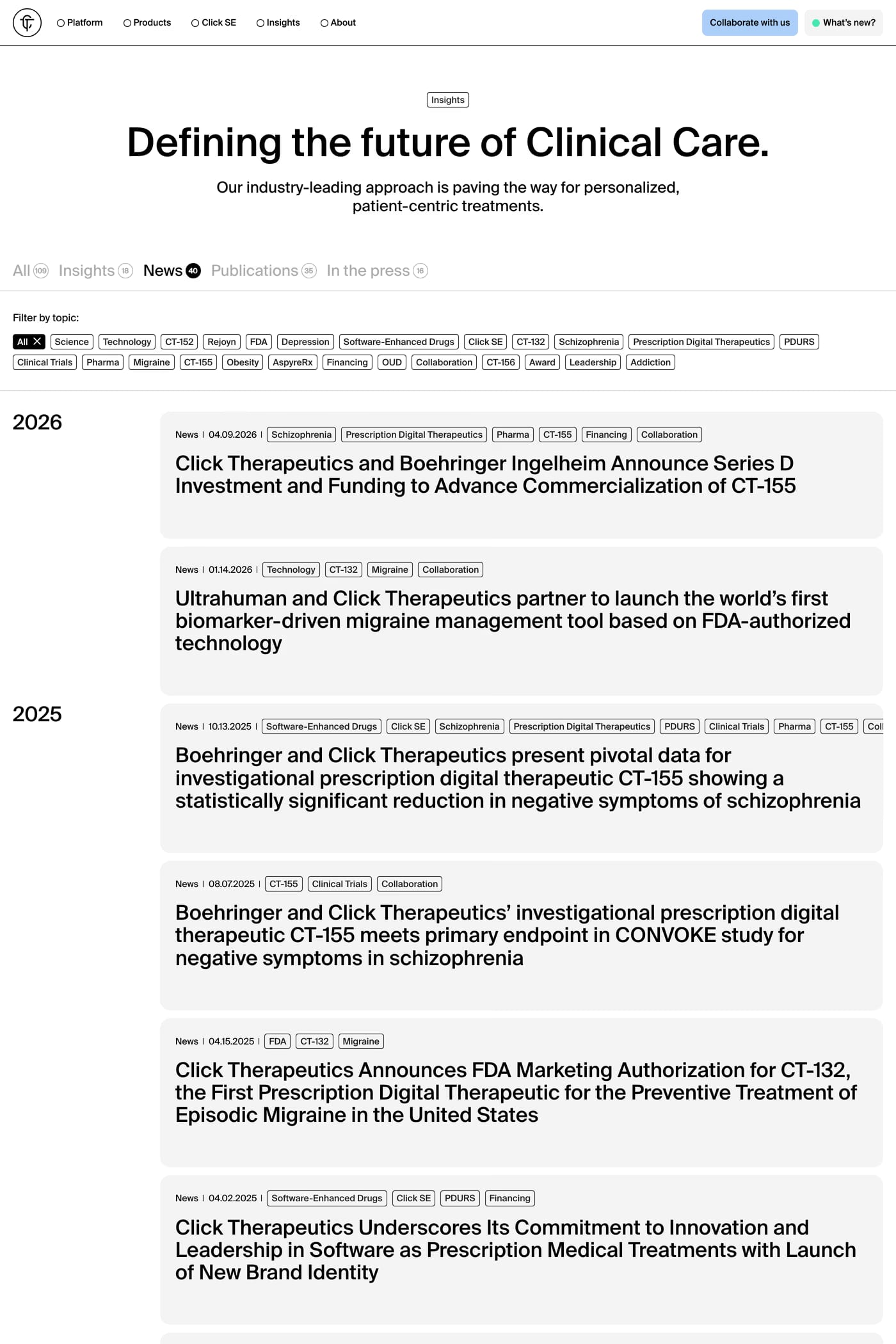 Click Therapeutics — screenshot of the blog page