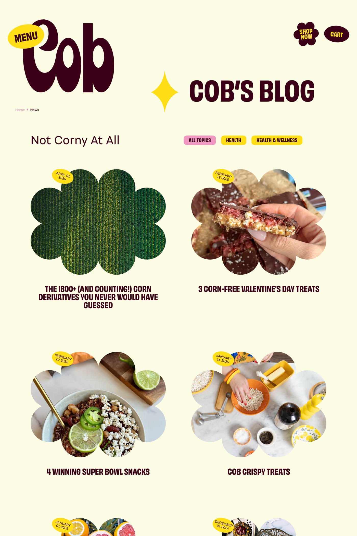 Cob — screenshot of the blog page