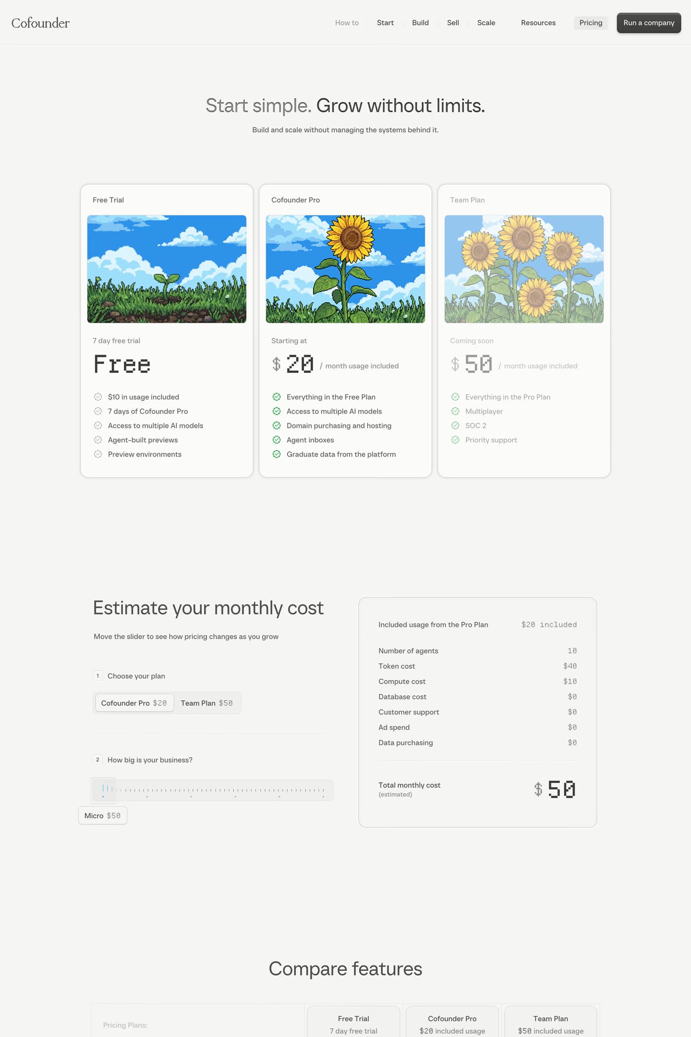 Cofounder pricing page