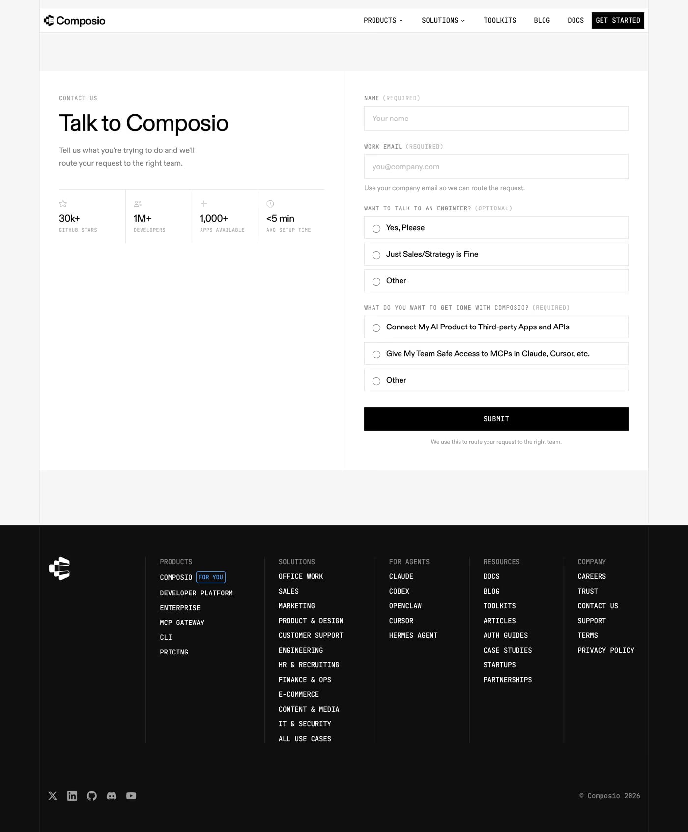 Composio — screenshot of the contact page