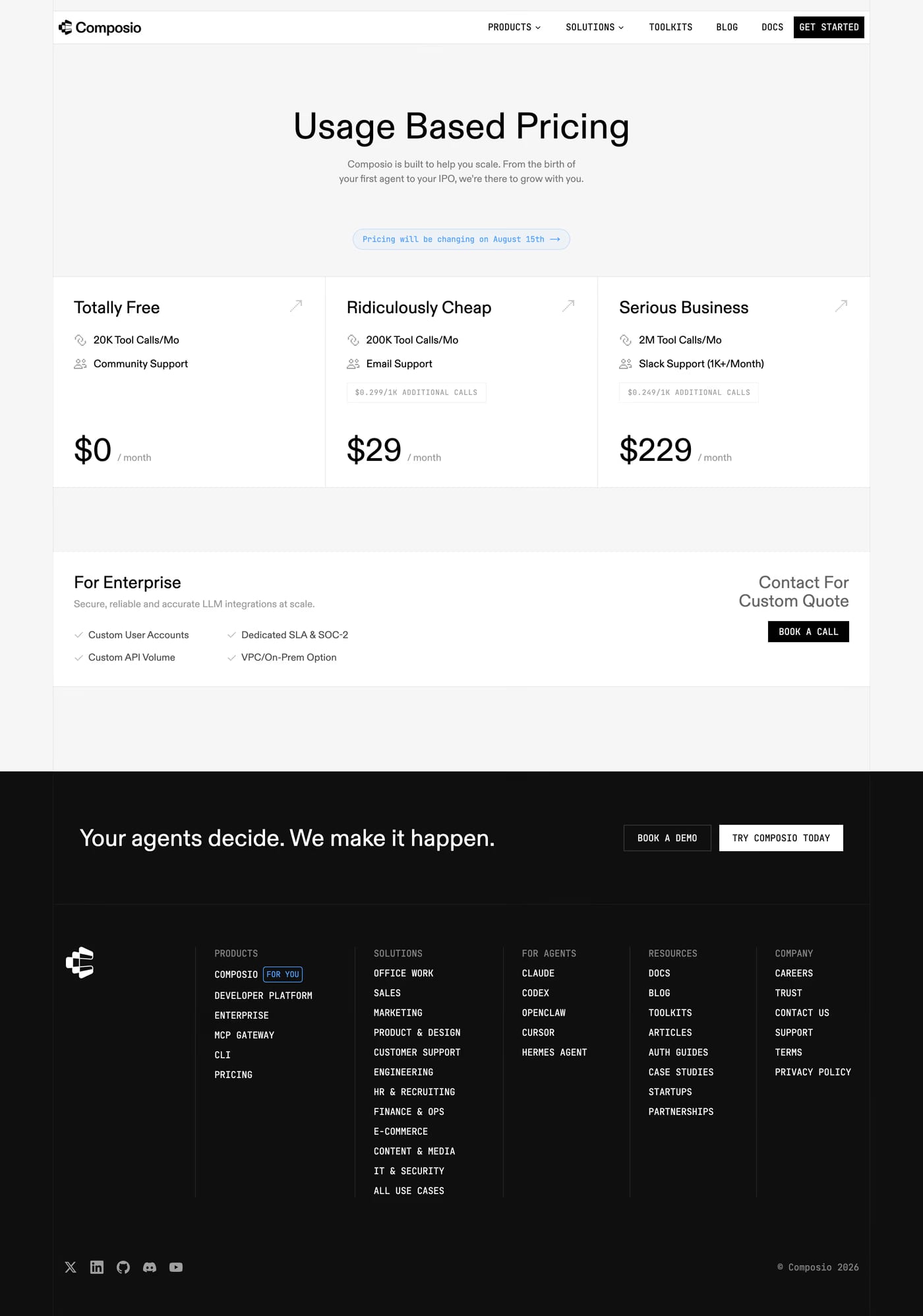 Composio — screenshot of the pricing page