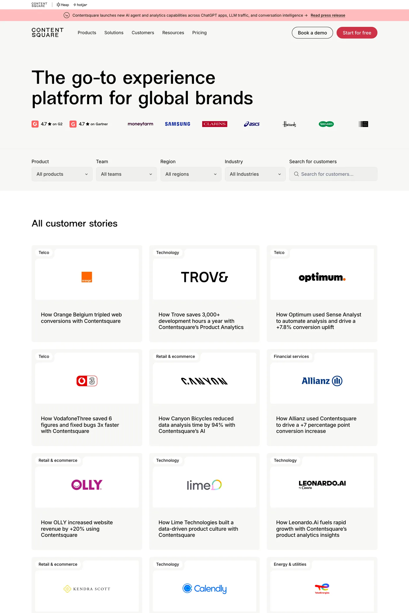 Contentsquare — screenshot of the case studies page