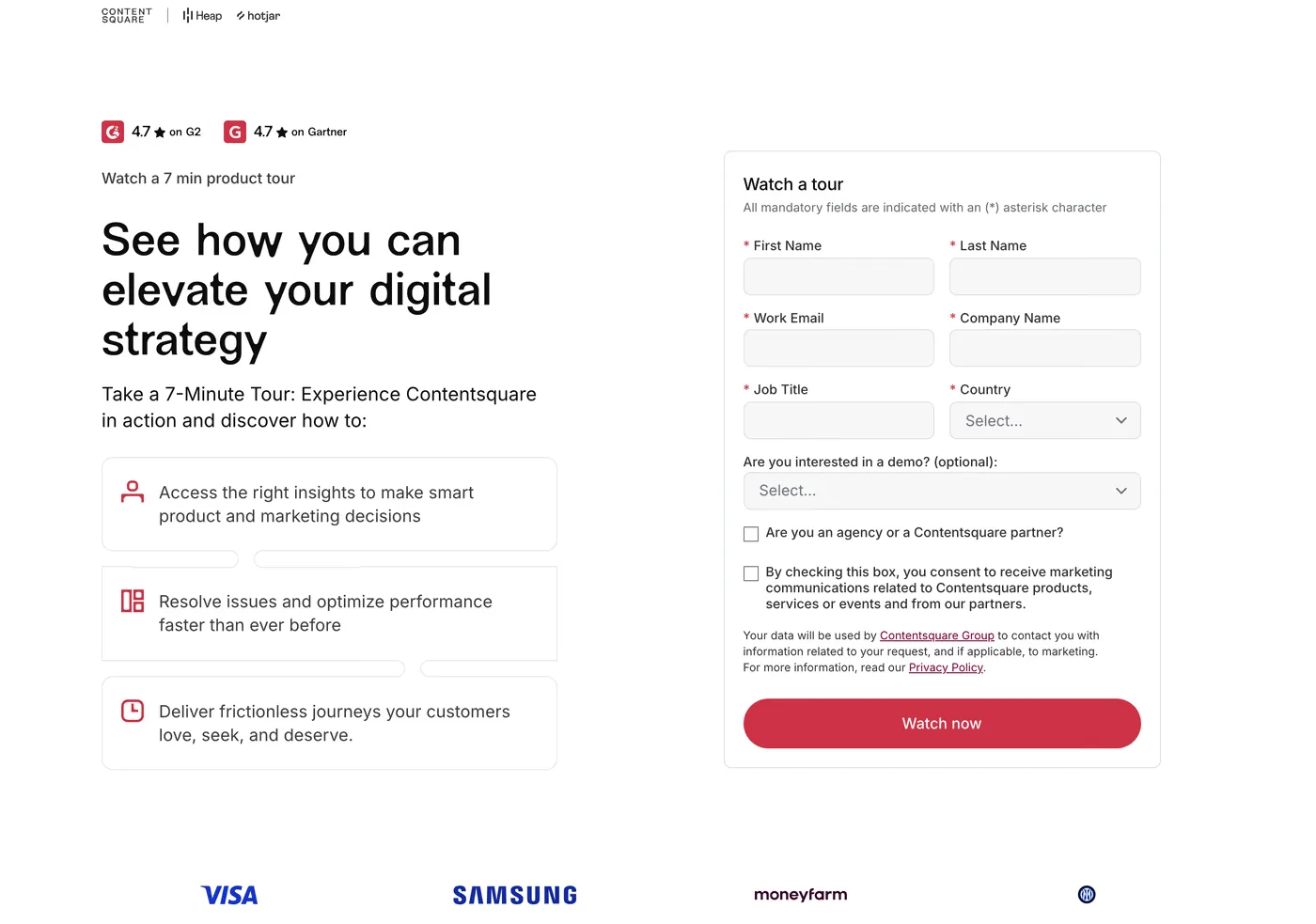 Contentsquare — screenshot of the features page