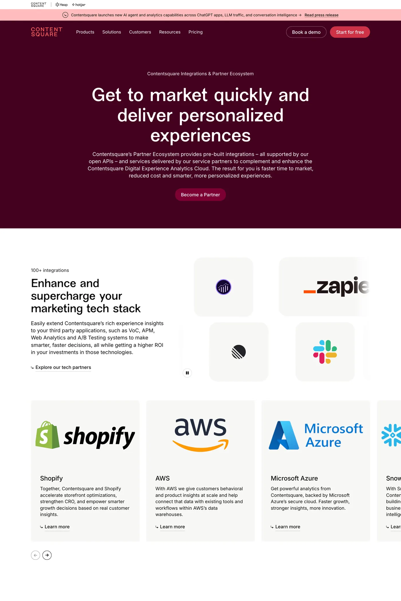 Contentsquare — screenshot of the integrations page
