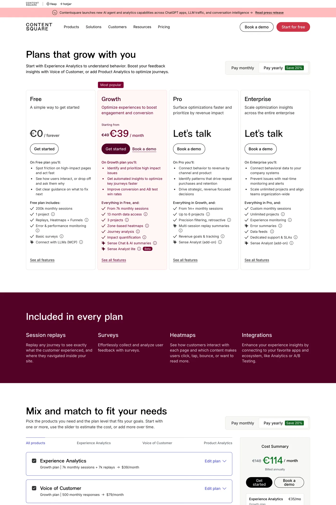 Contentsquare — screenshot of the pricing page
