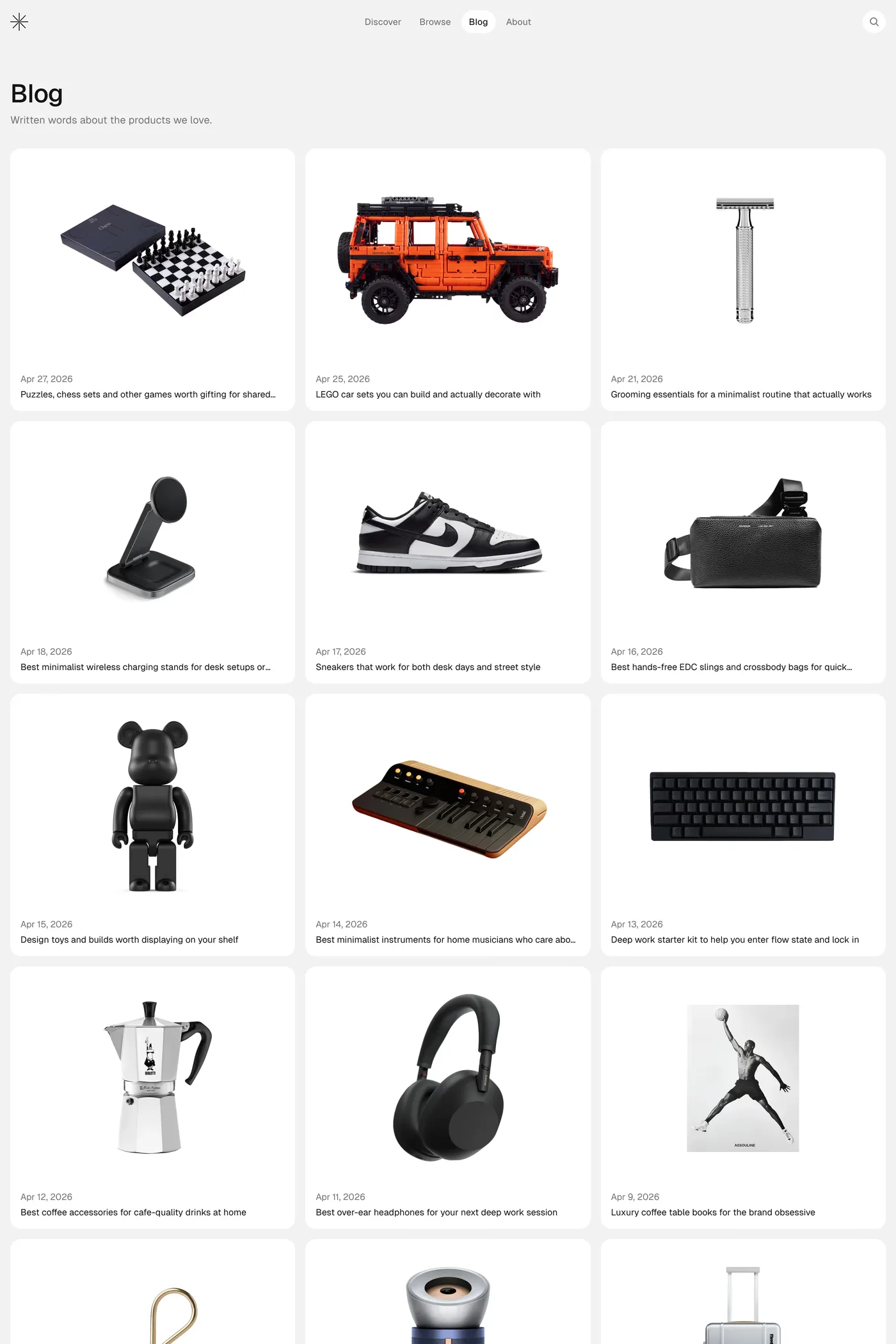Curated Supply — screenshot of the blog page