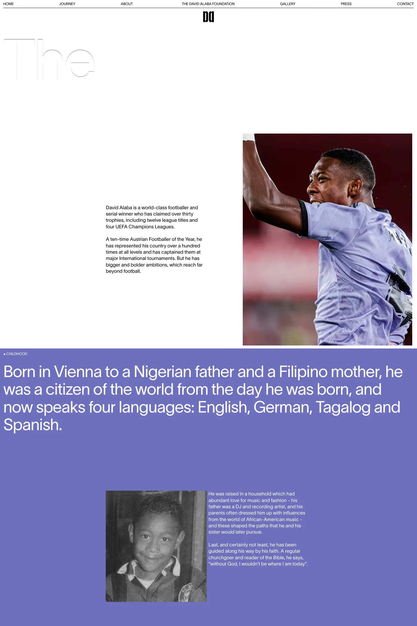 David Alaba — screenshot of the about page