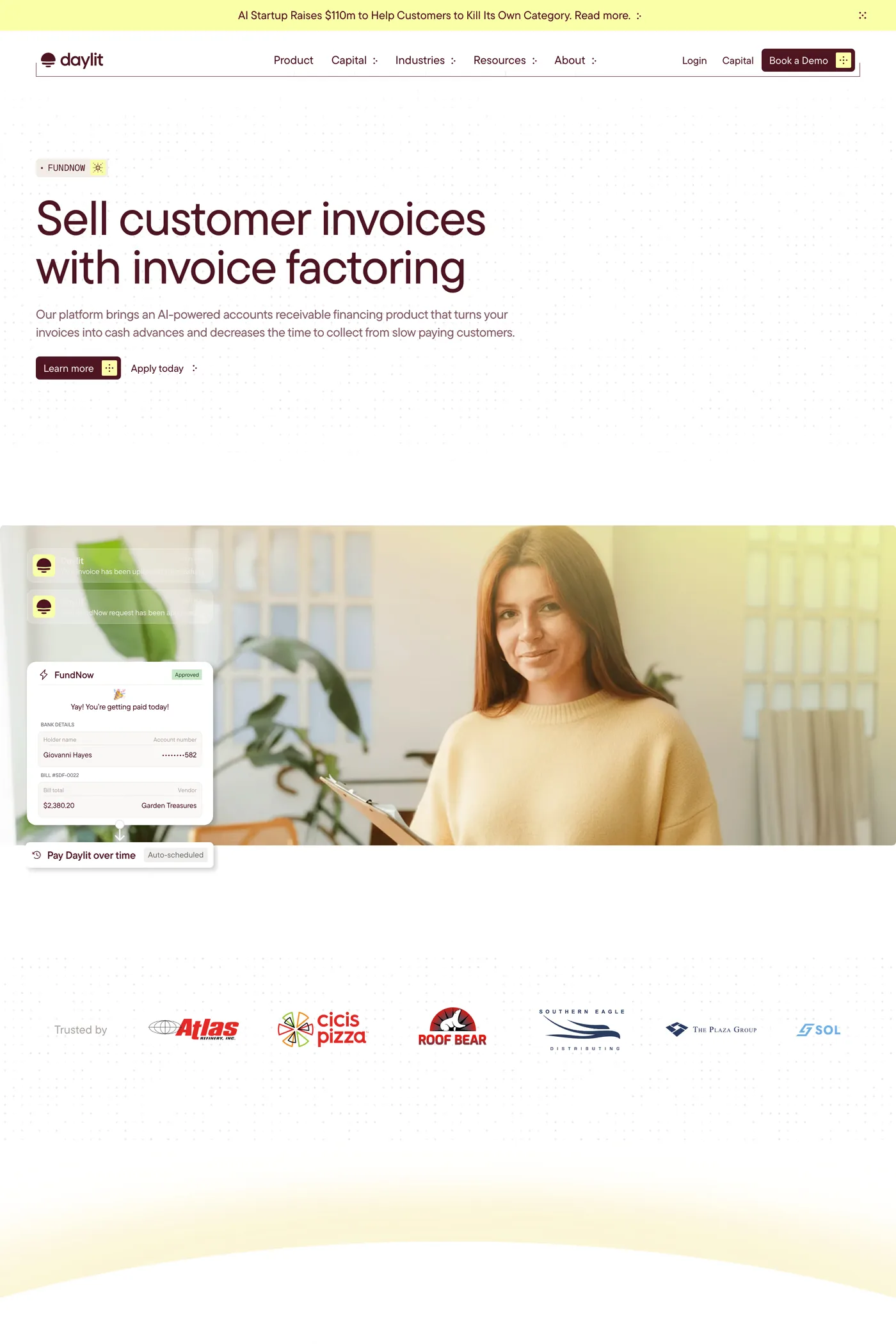 Daylit — screenshot of the features page