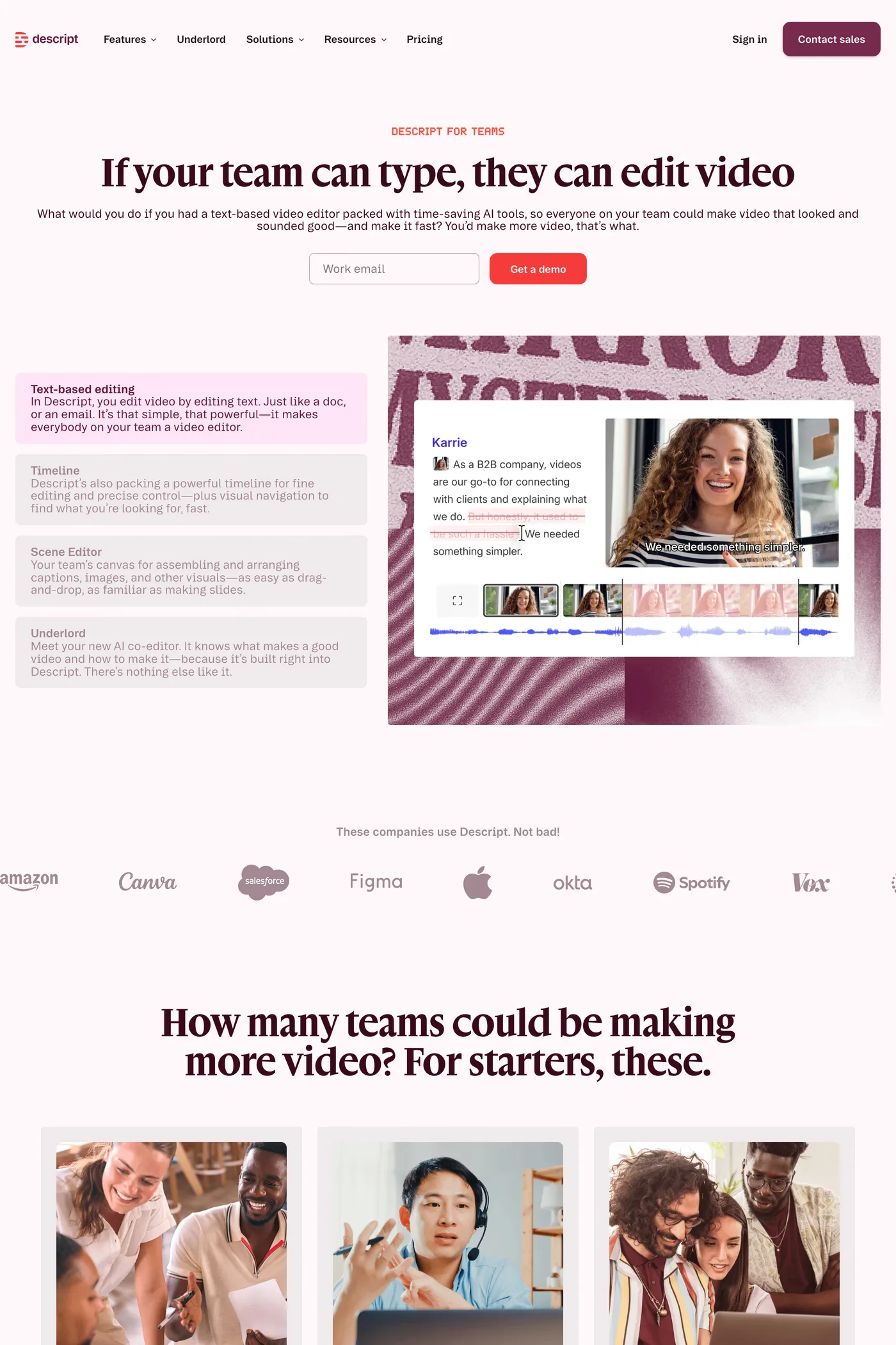 Descript — screenshot of the work page