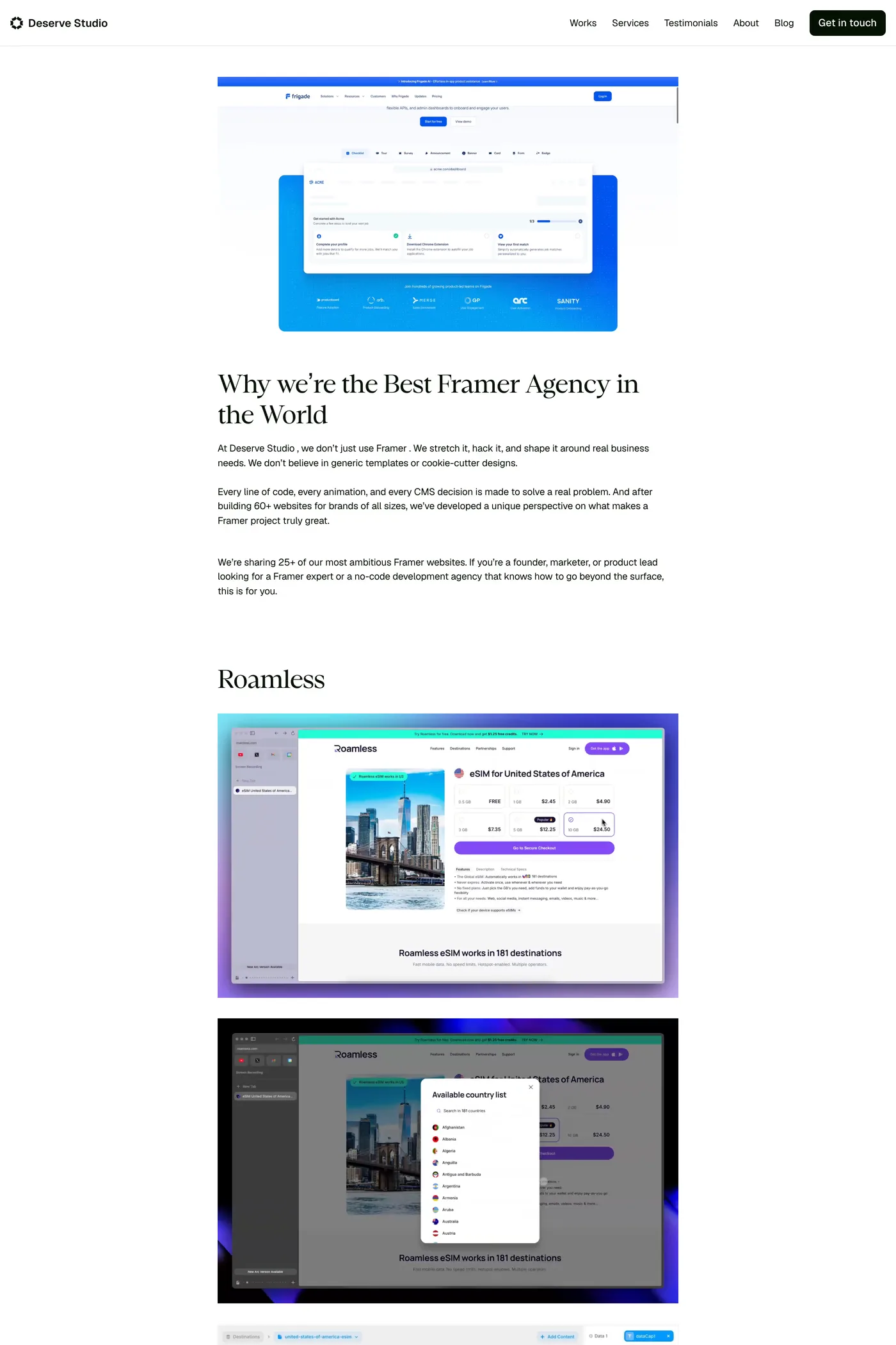 Deserve Studio — screenshot of the case studies page