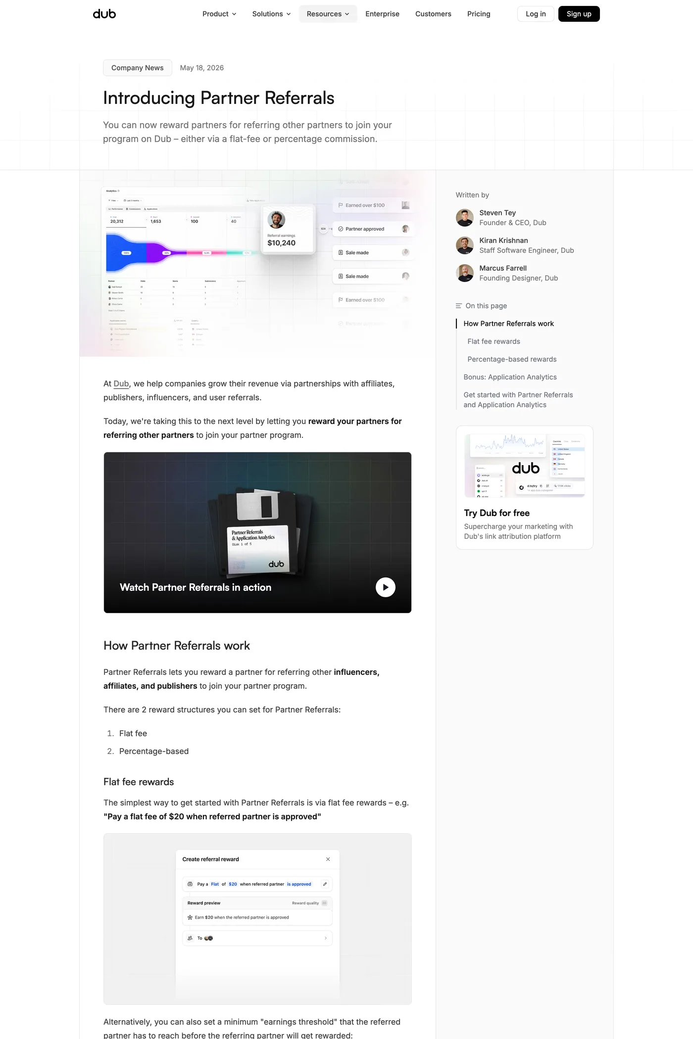 Dub — screenshot of the blog page