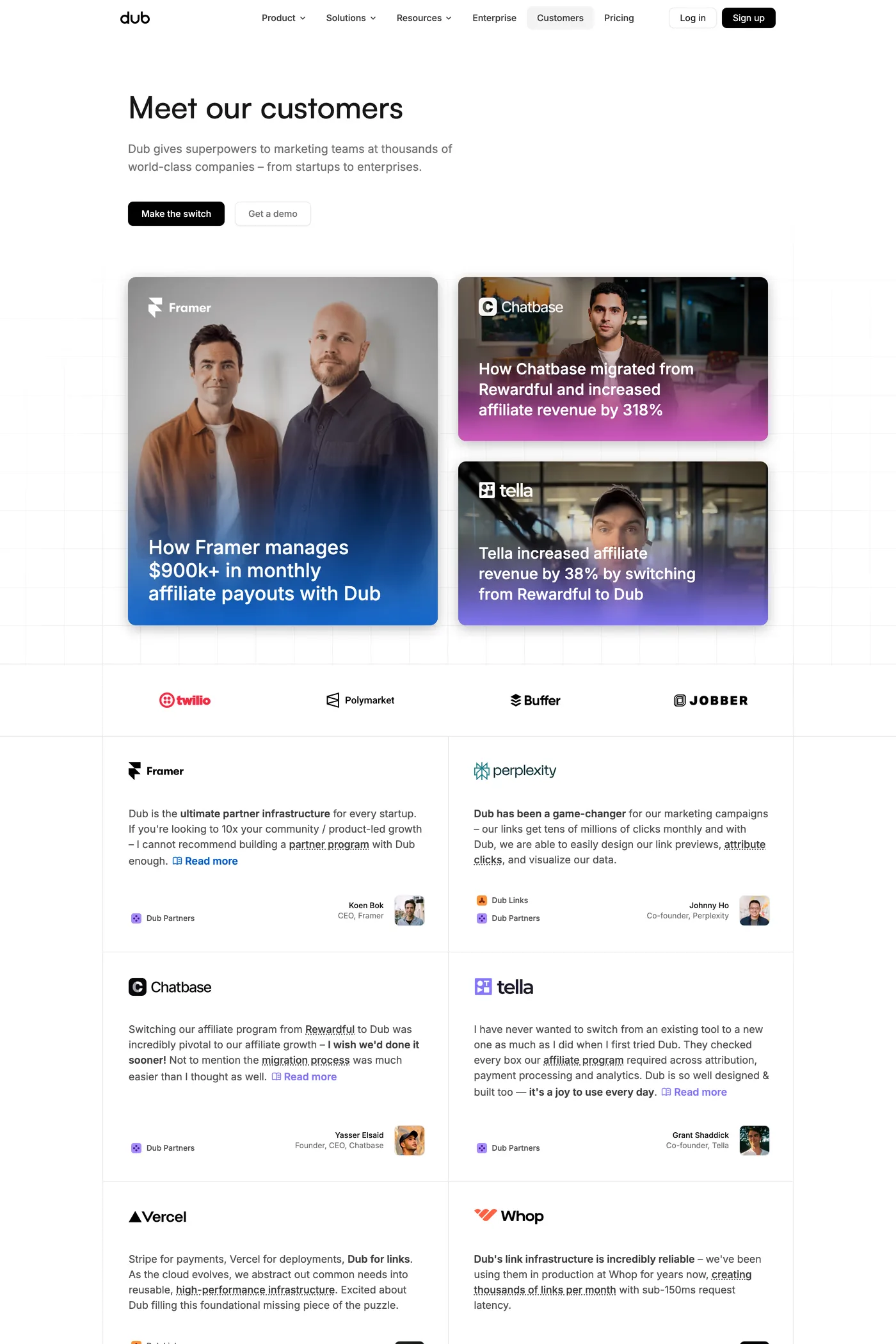 Dub — screenshot of the case studies page