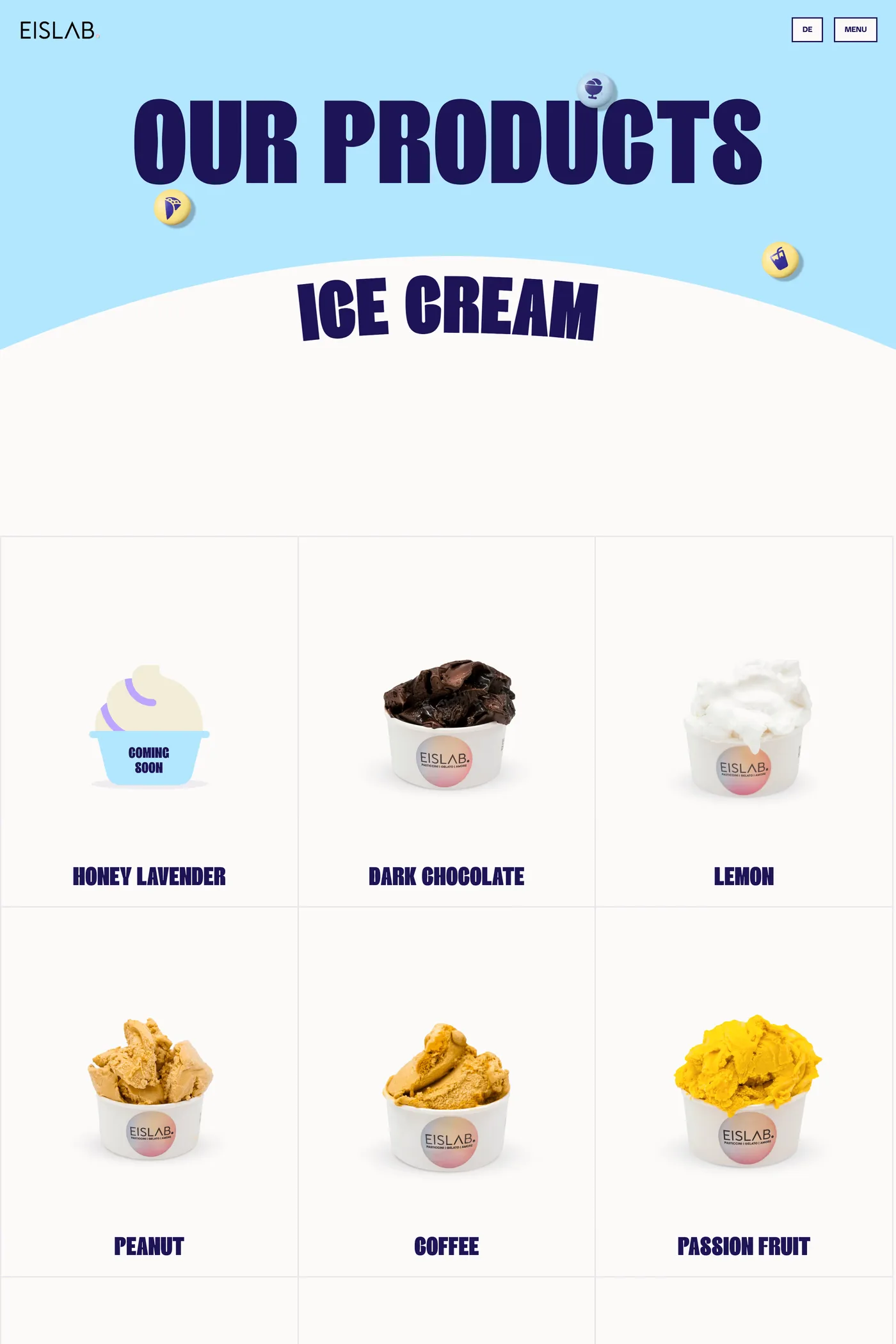 Eislab — screenshot of the features page