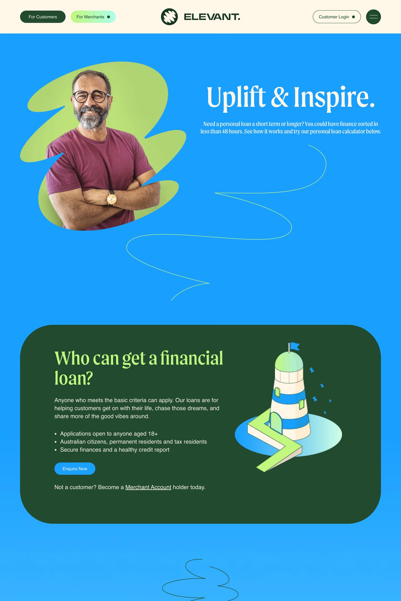 Elevant — screenshot of the features page