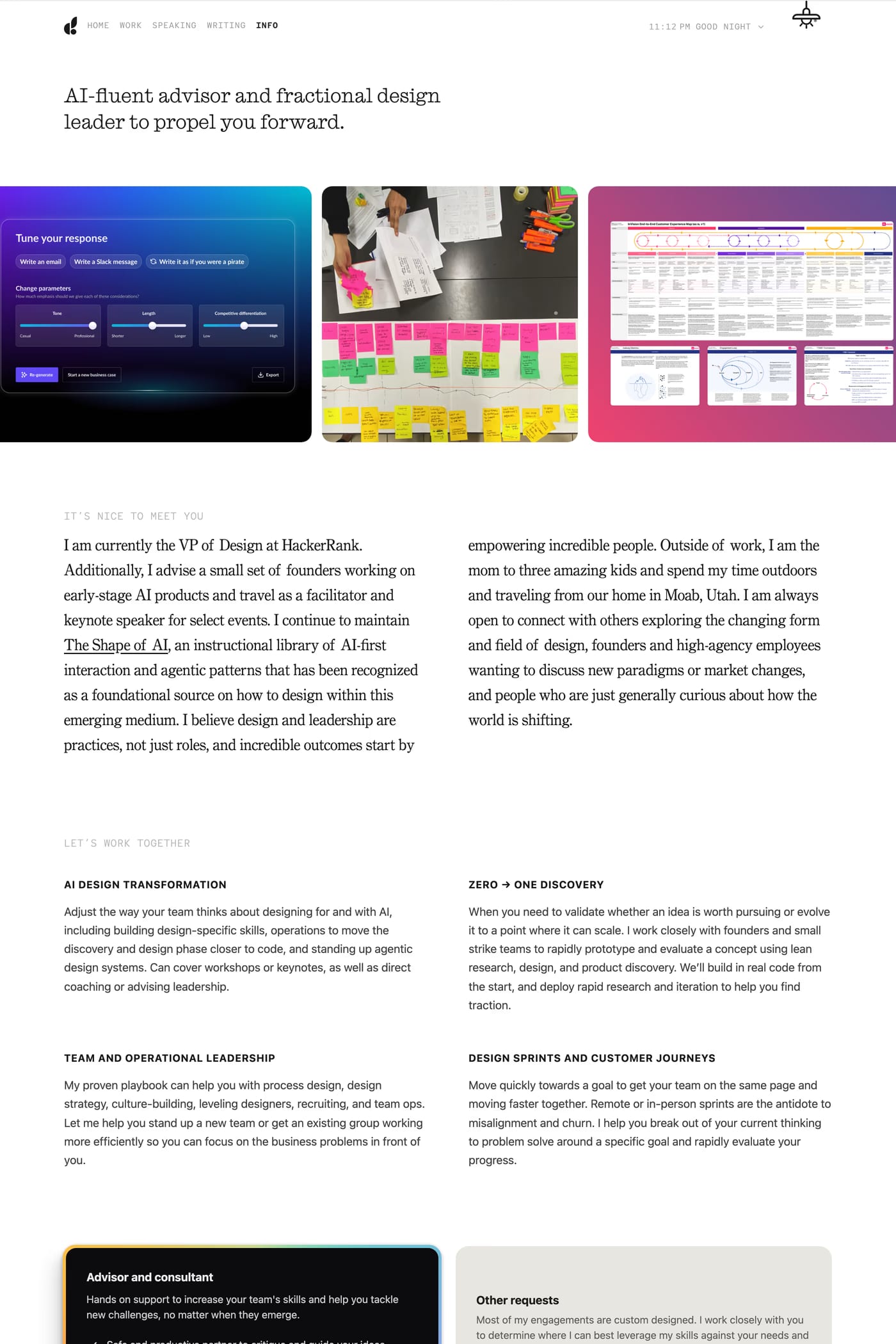 Emily Campbell — screenshot of the about page