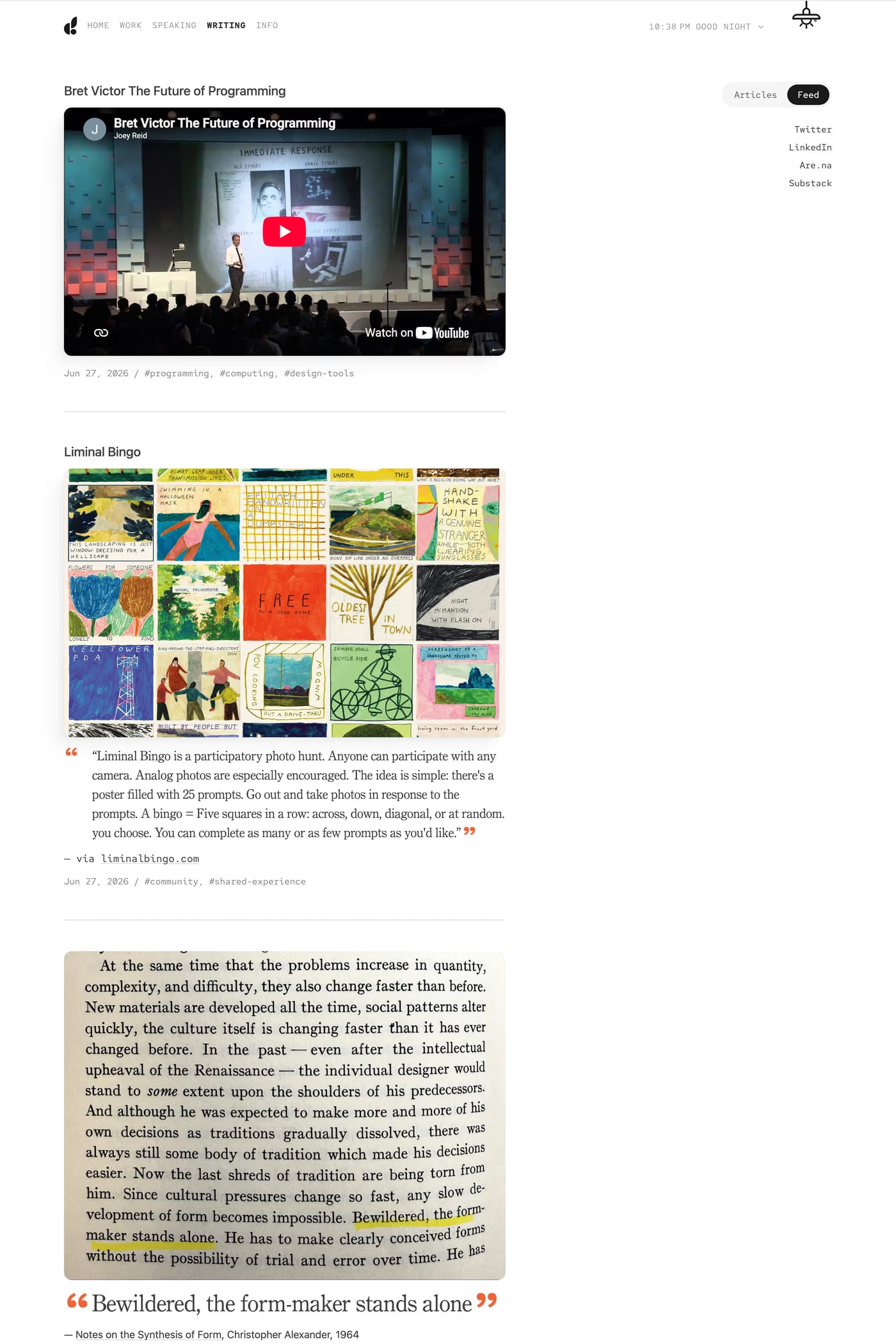 Emily Campbell — screenshot of the blog page