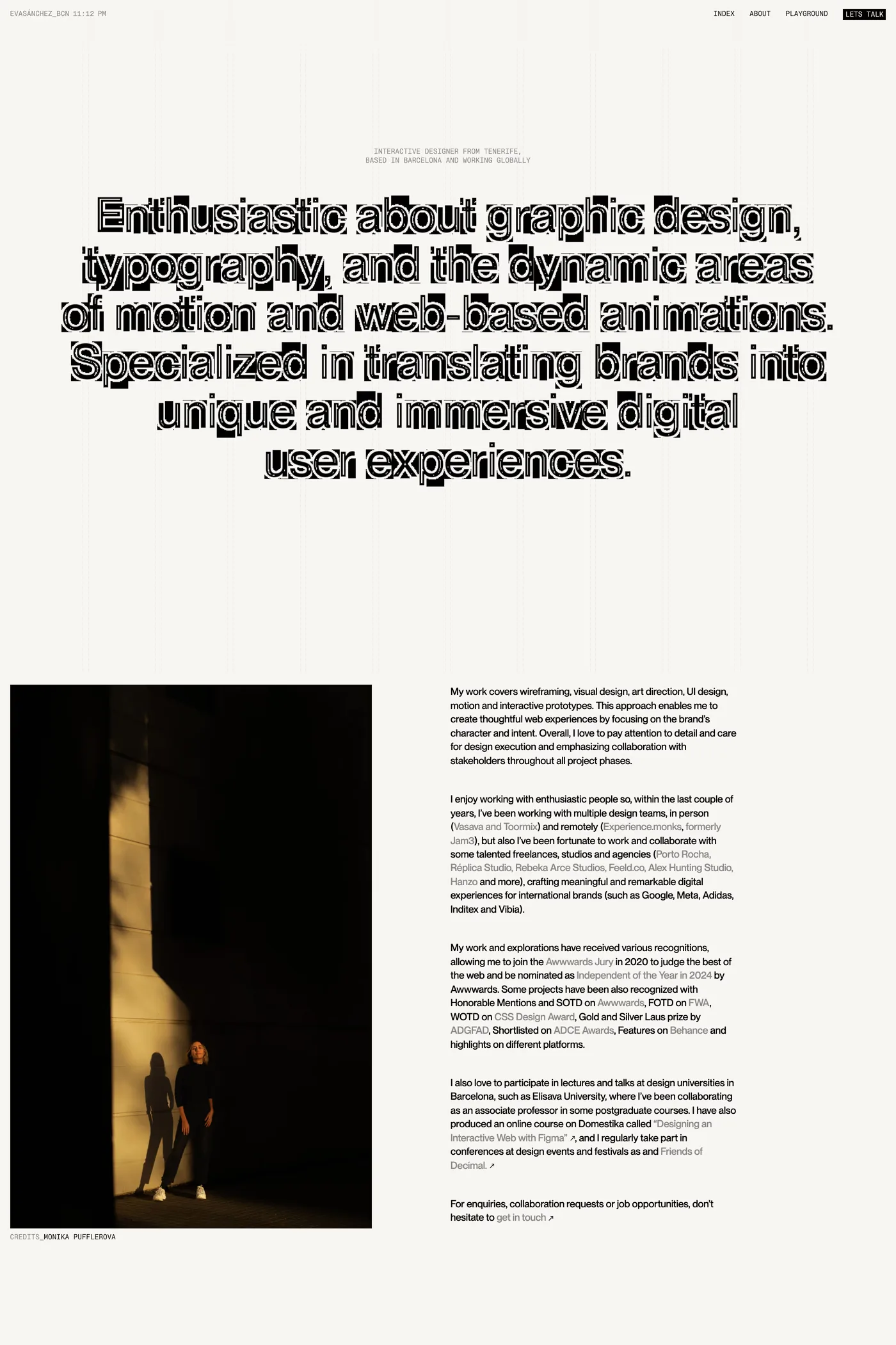 Eva Sánchez — screenshot of the about page