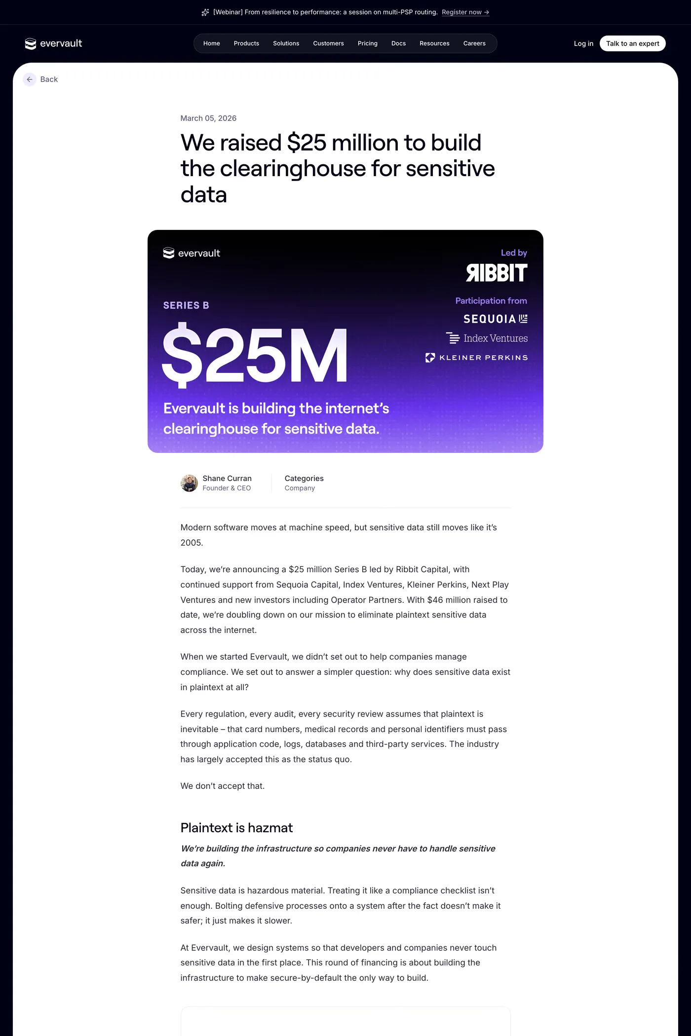 Evervault — screenshot of the blog page