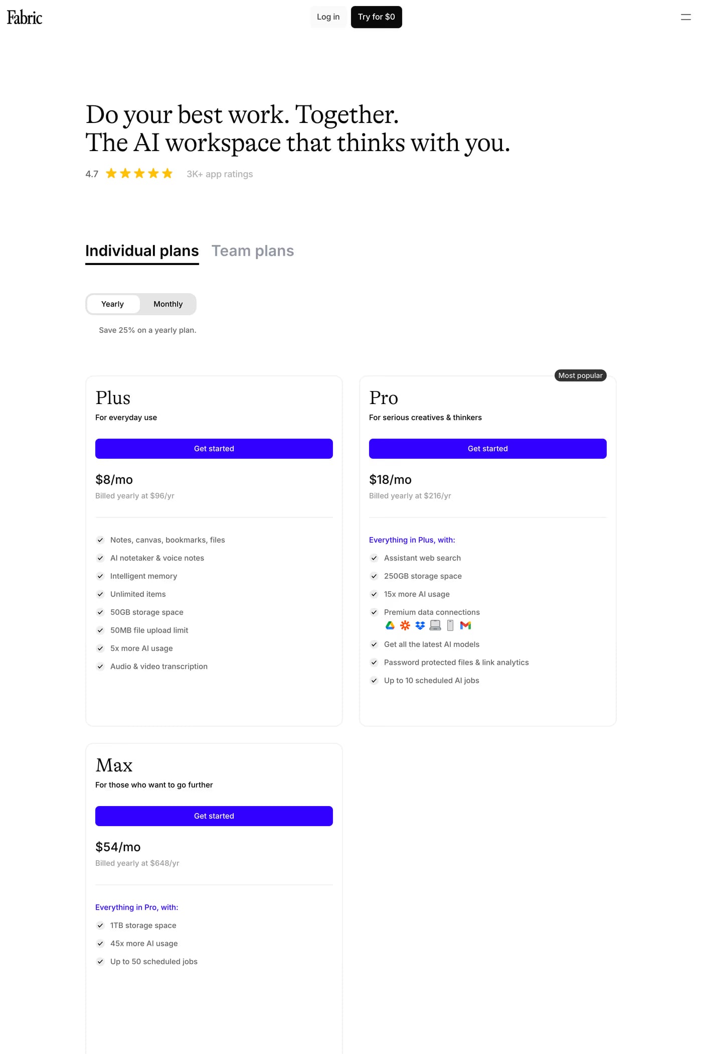 Fabric pricing page