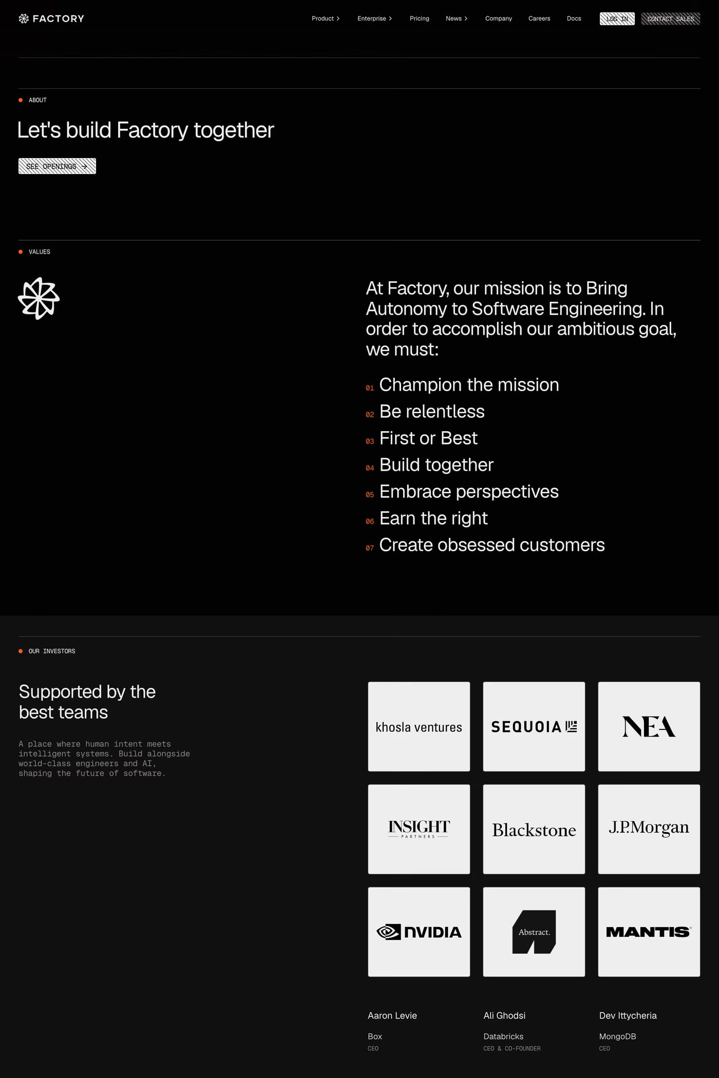 Factory — screenshot of the about page