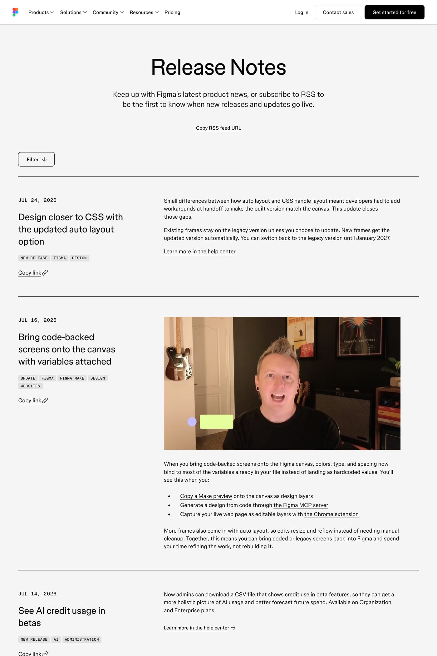 Figma — screenshot of the changelog page