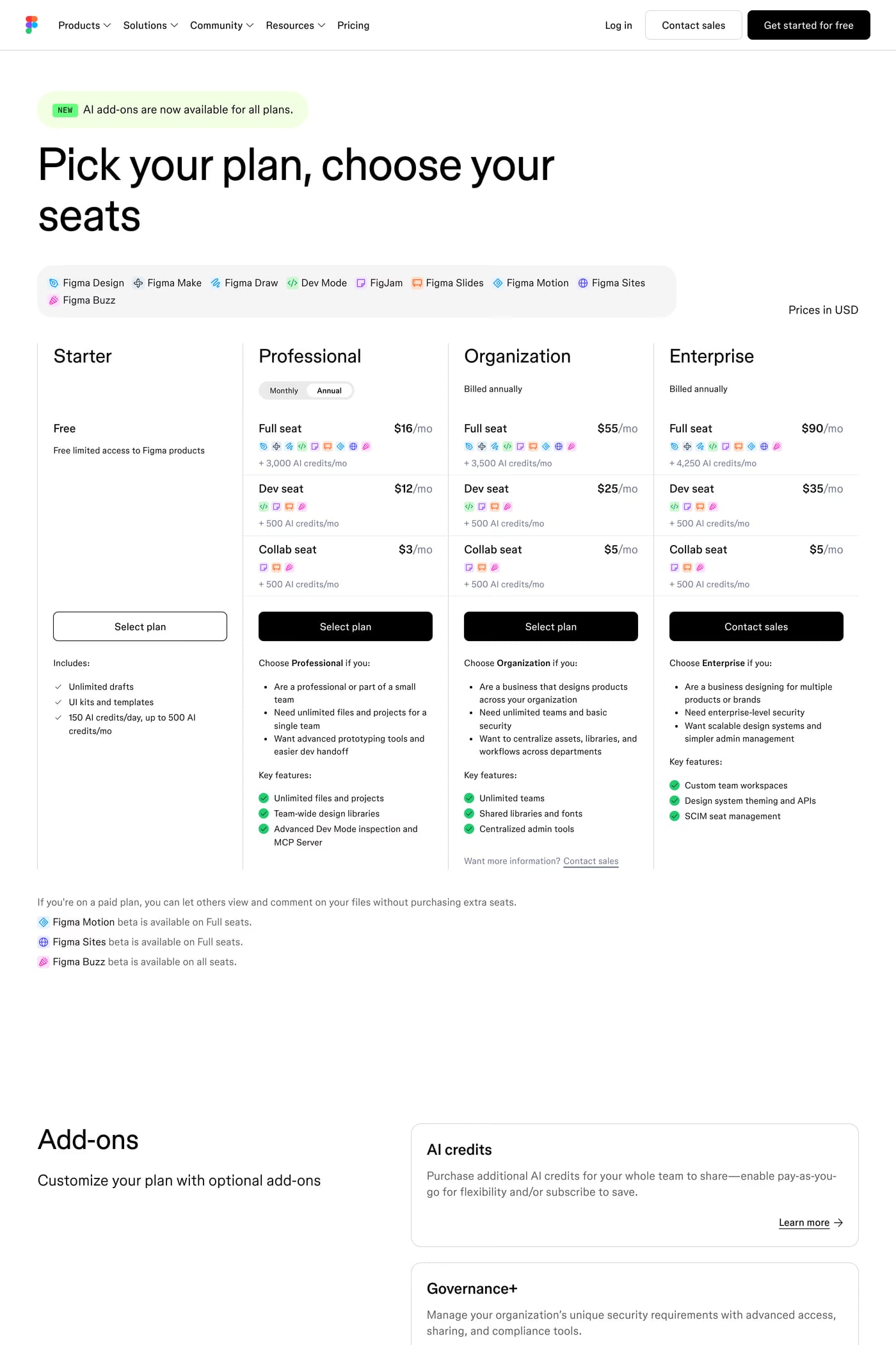 Figma — screenshot of the pricing page