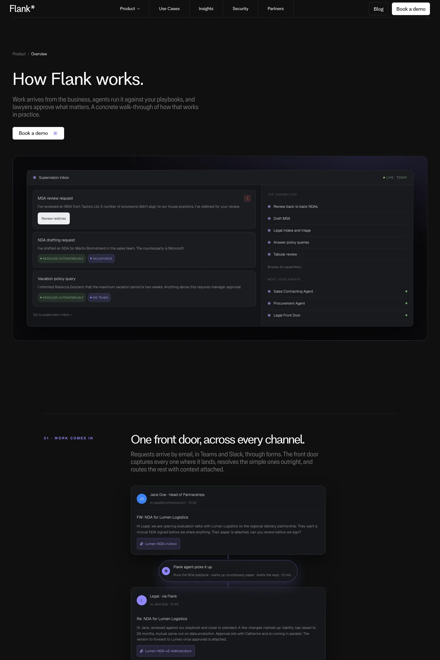 Flank — screenshot of the features page