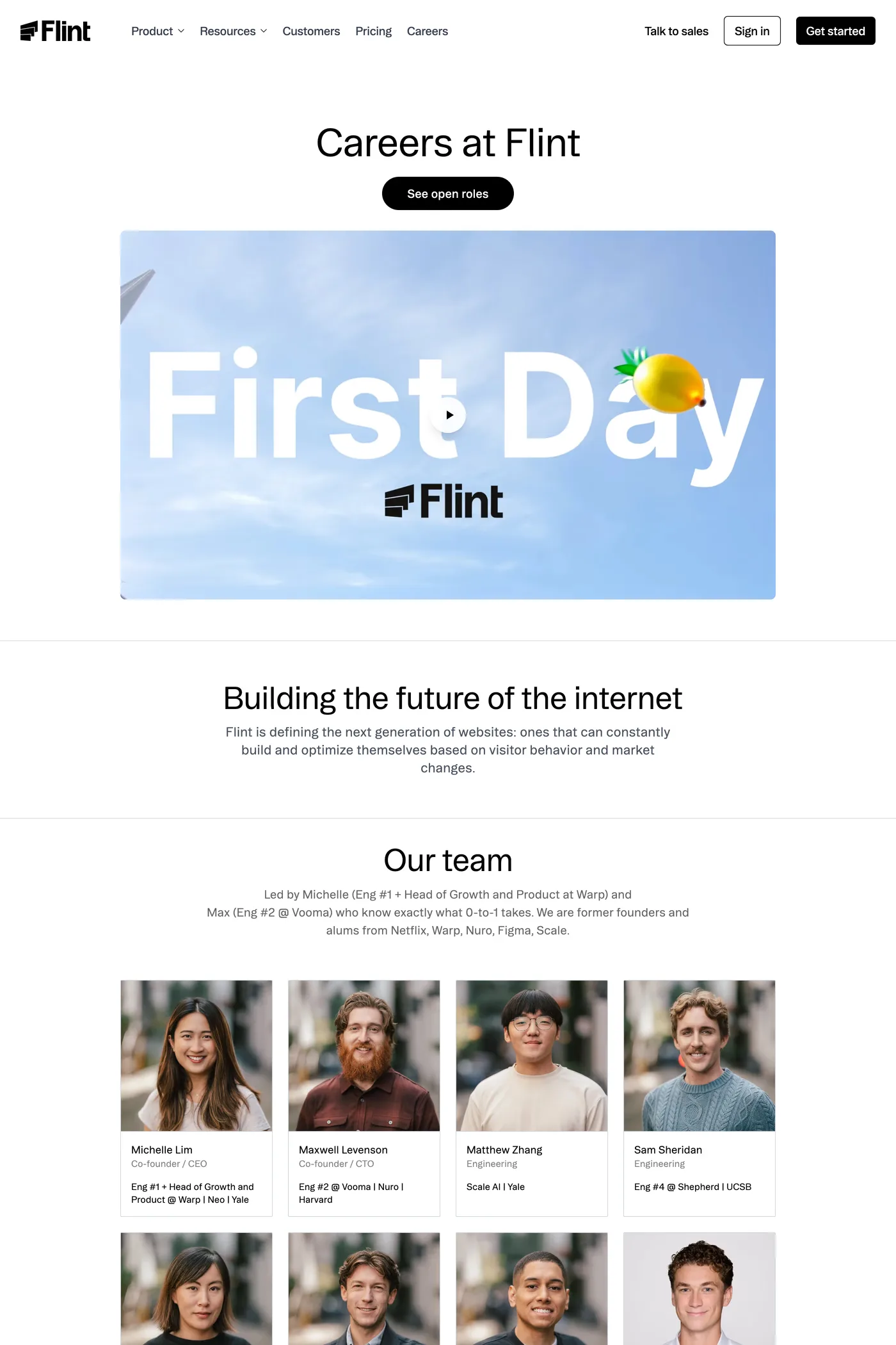 Flint — screenshot of the careers page