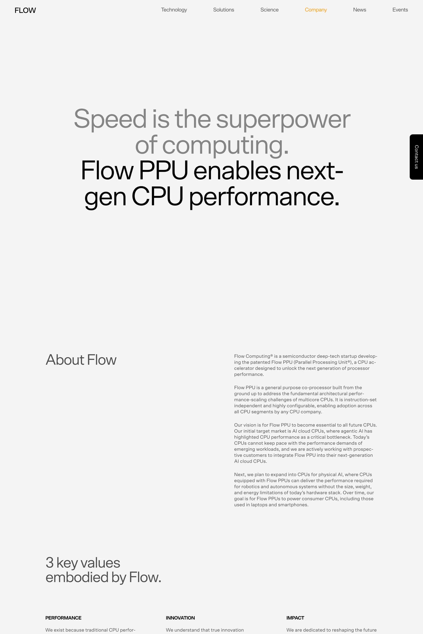 Flow Computing — screenshot of the about page