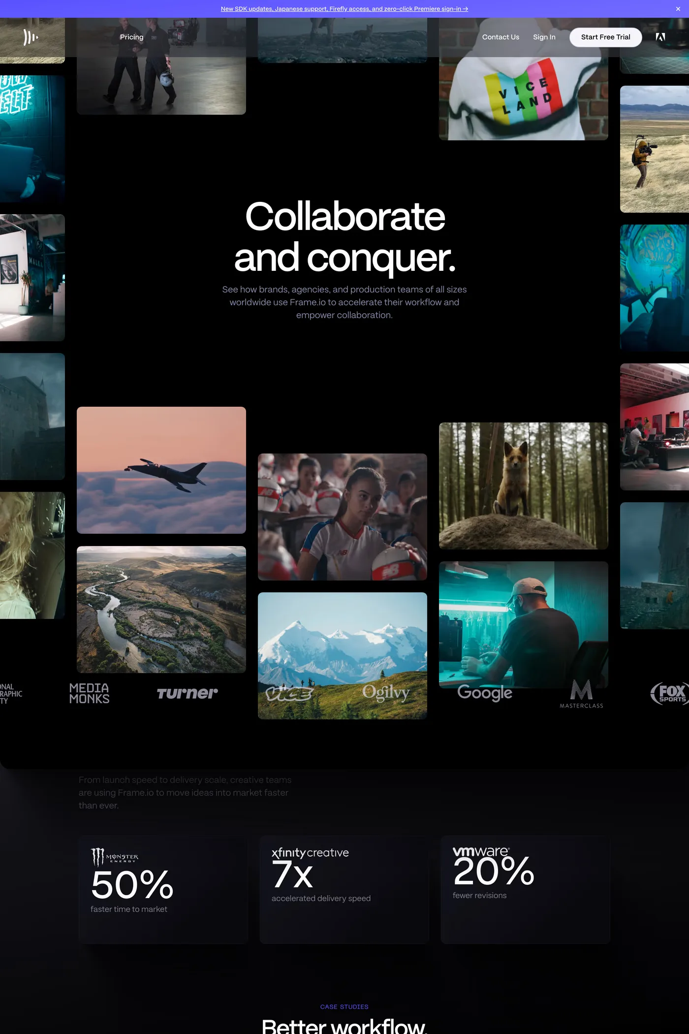 Frame.io — screenshot of the case studies page