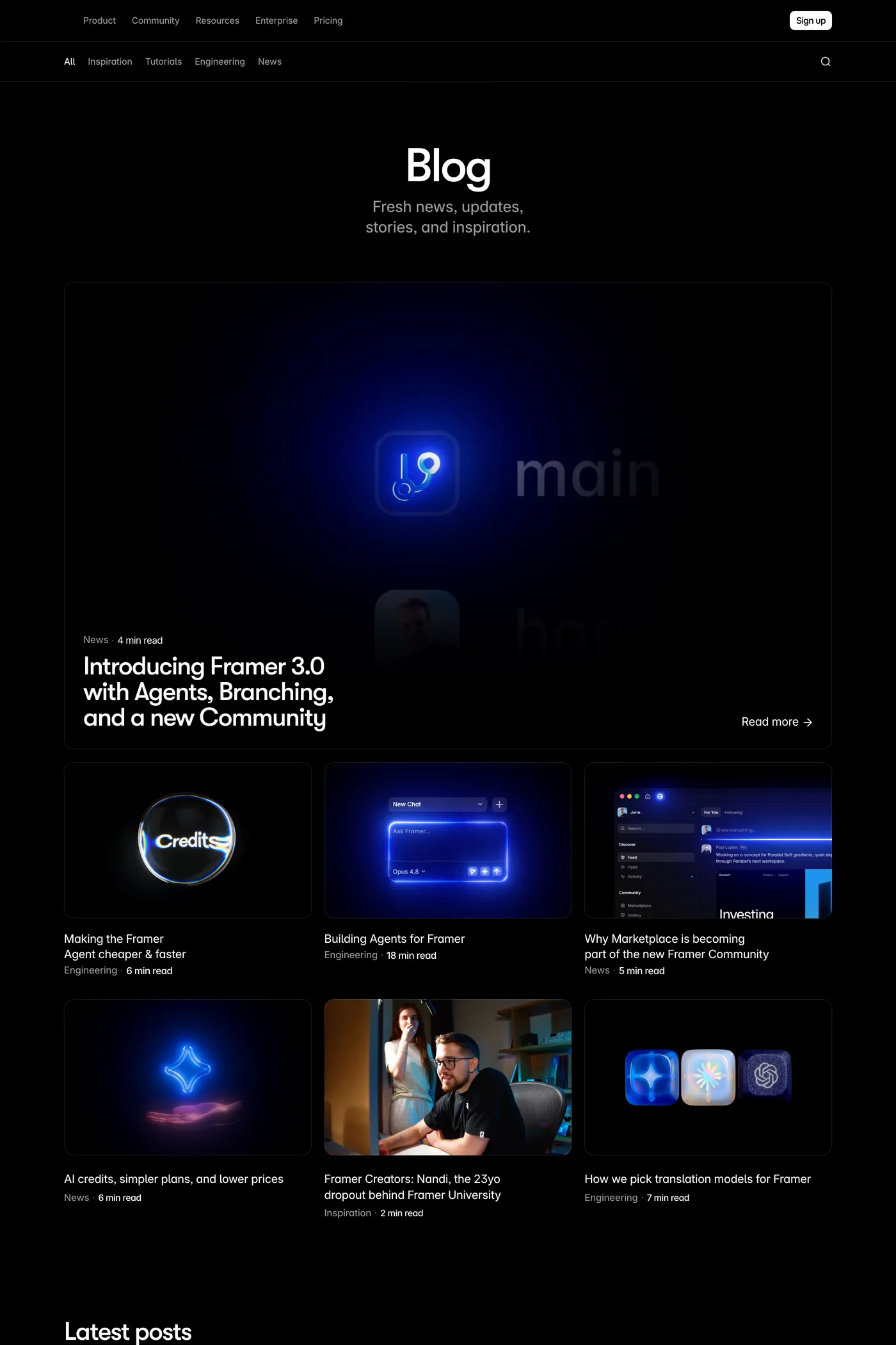 Framer — screenshot of the blog page