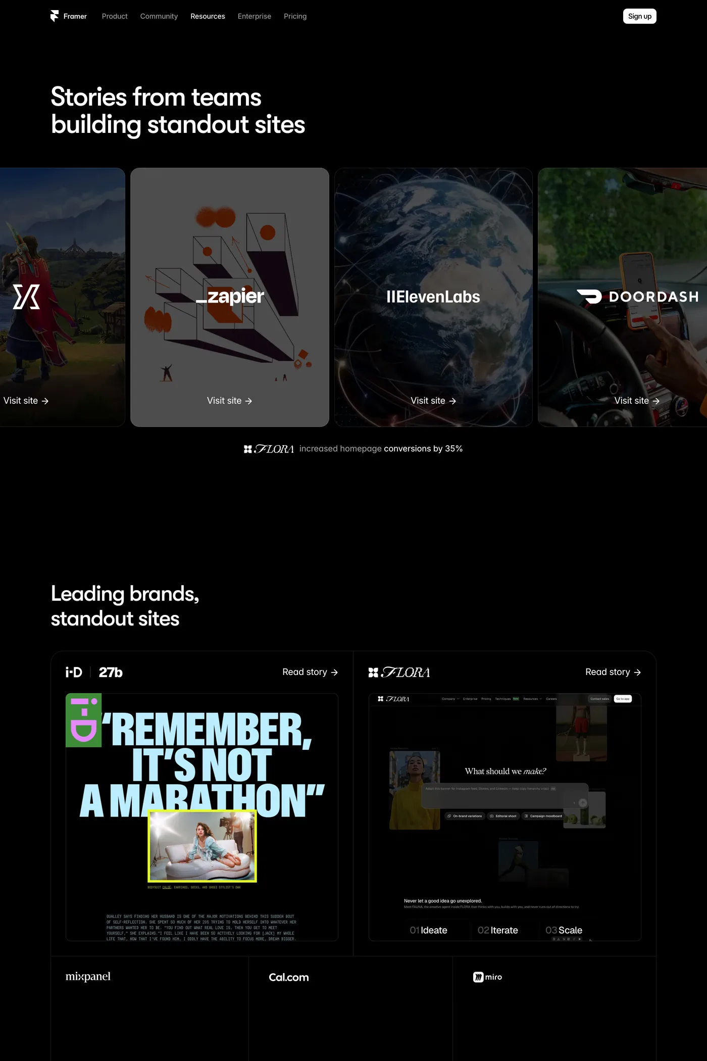 Framer — screenshot of the case studies page