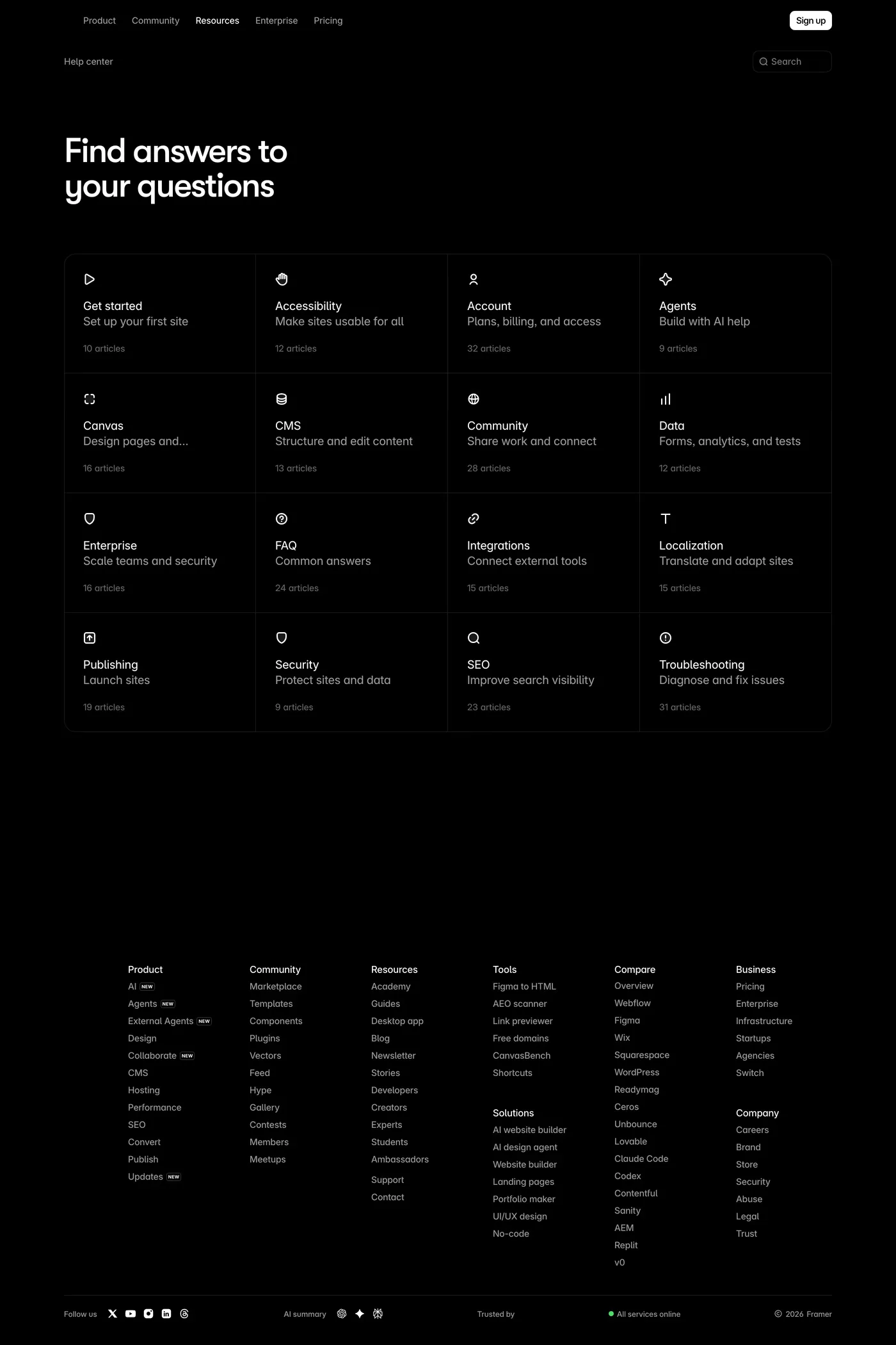 Framer — screenshot of the docs page