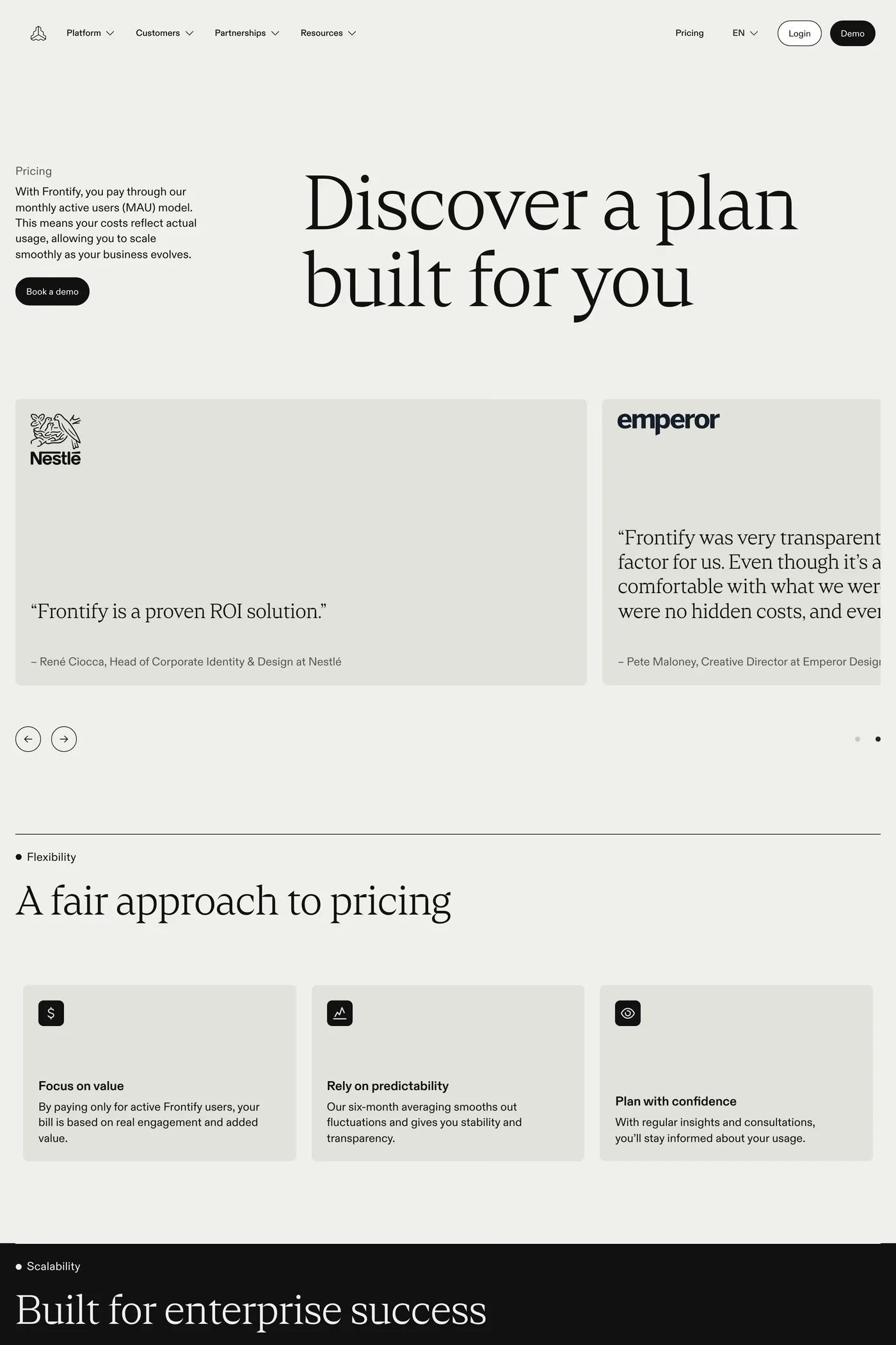 Frontify — screenshot of the pricing page