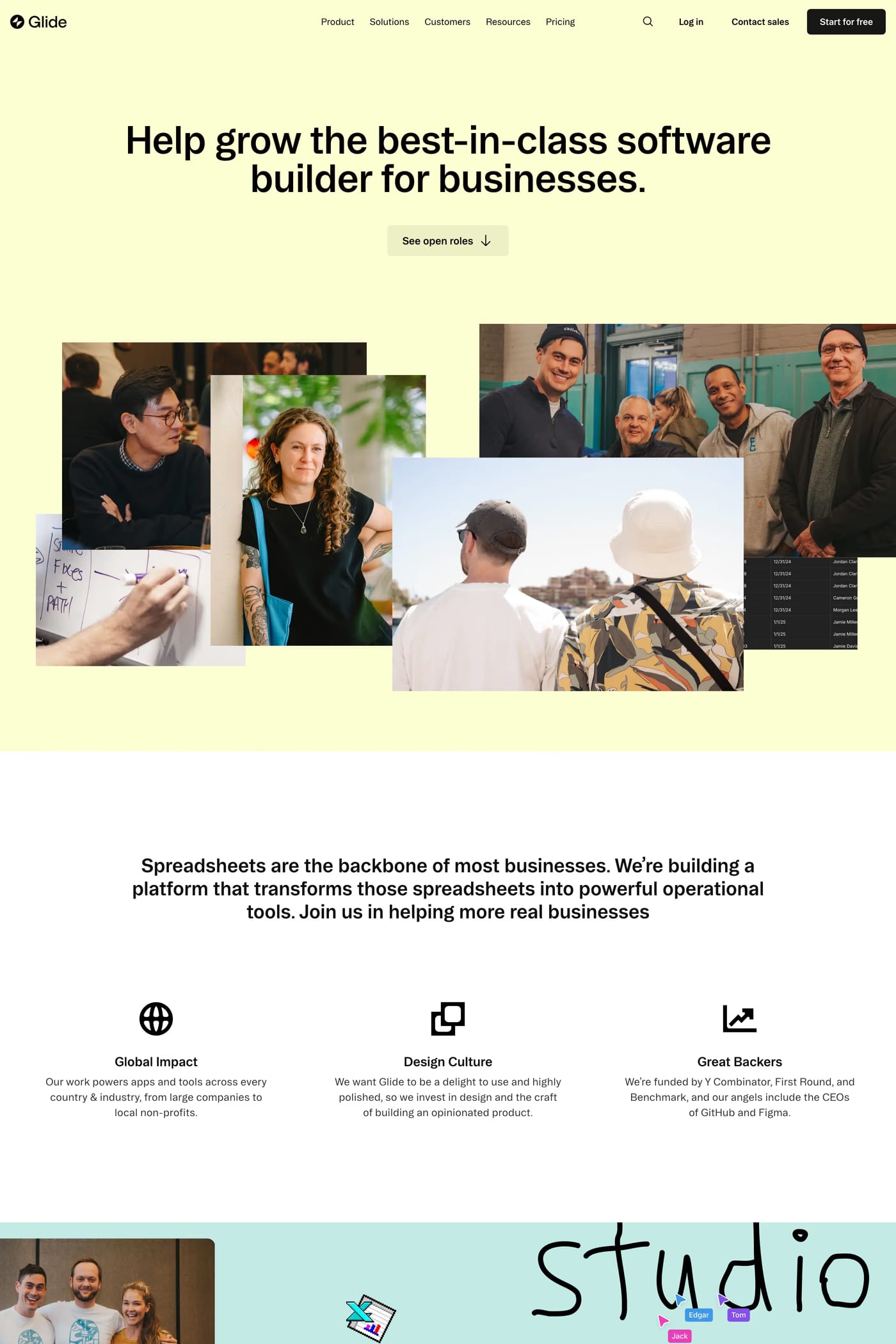 Glide — screenshot of the careers page
