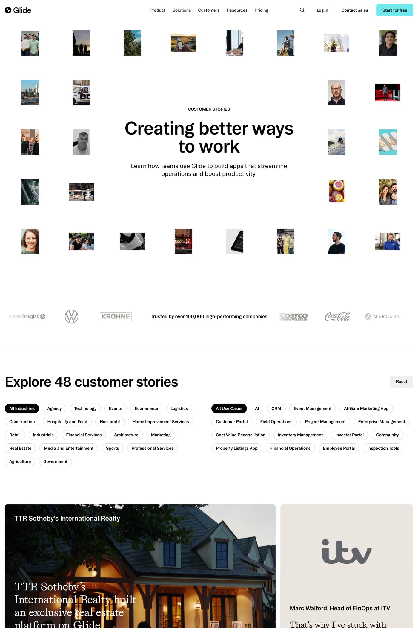 Glide — screenshot of the case studies page